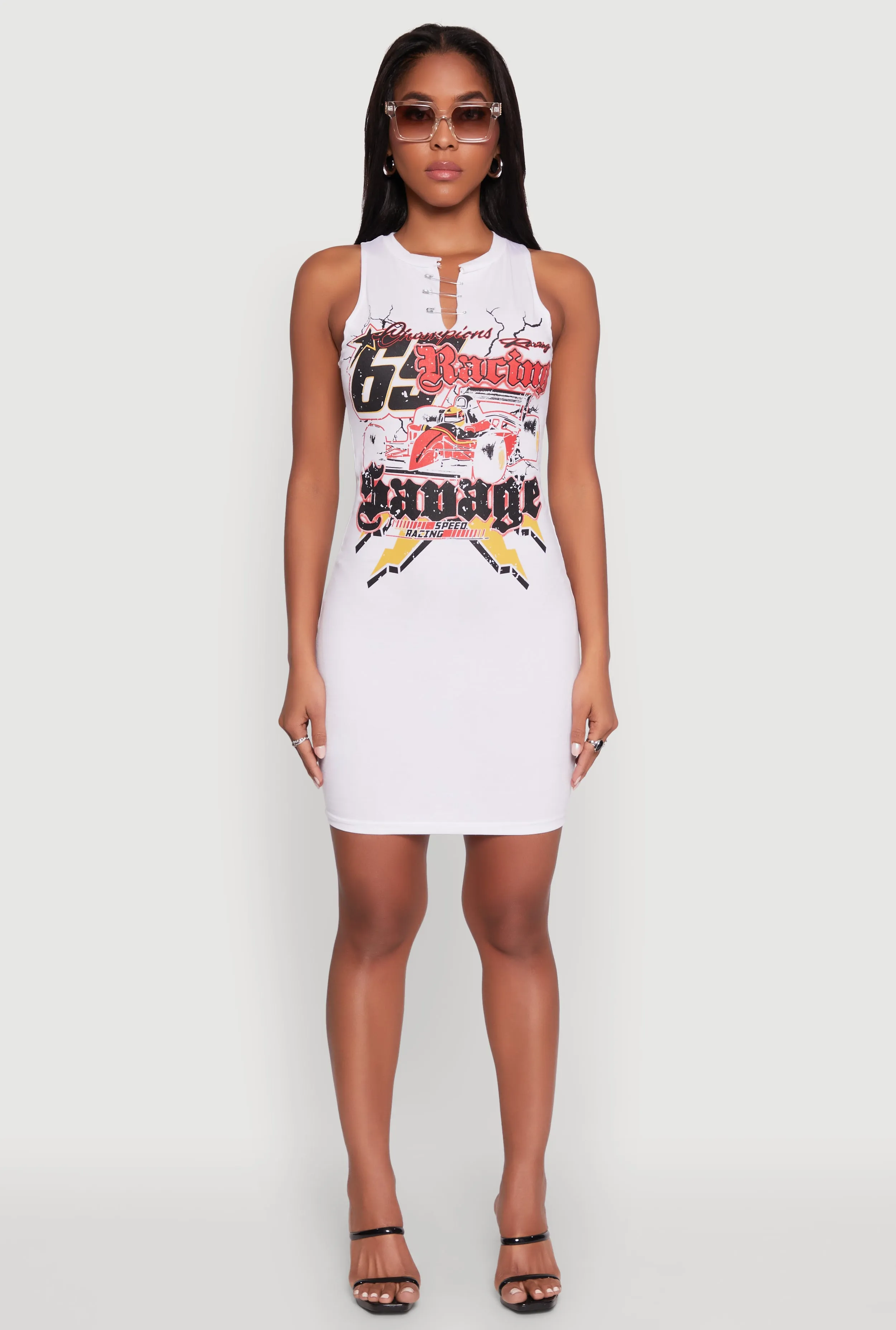 Speed Racing Graphic Sleeveless Mini Dress MoldResistantTexture Fine Details