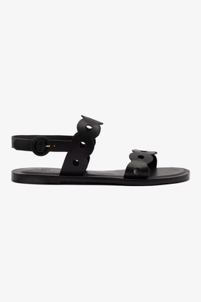 Sporty Chic Straps Florence Flat Sandal In Black Leather