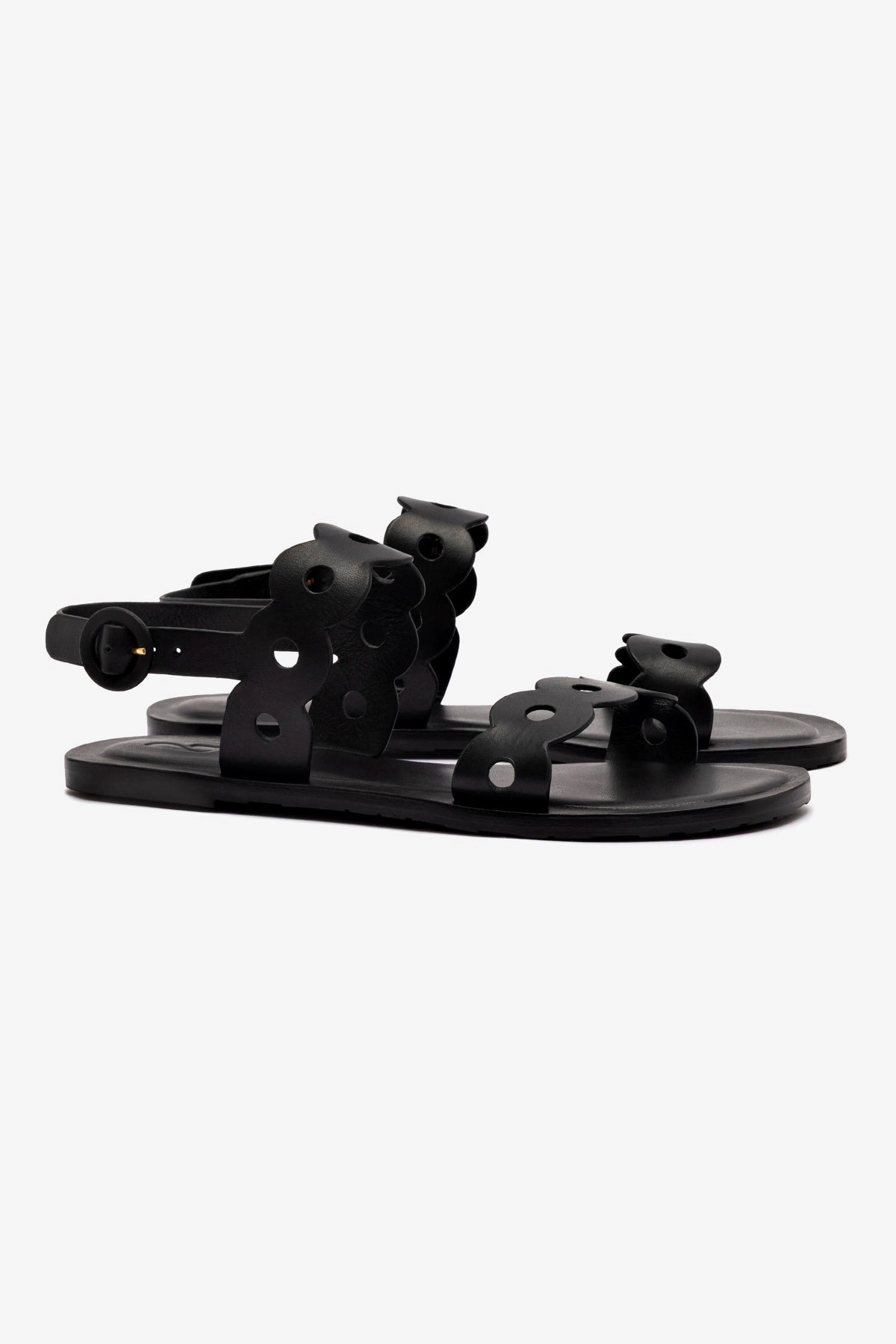Florence Flat Sandal In Black Leather Trendy Beach Footwear All-Around Use