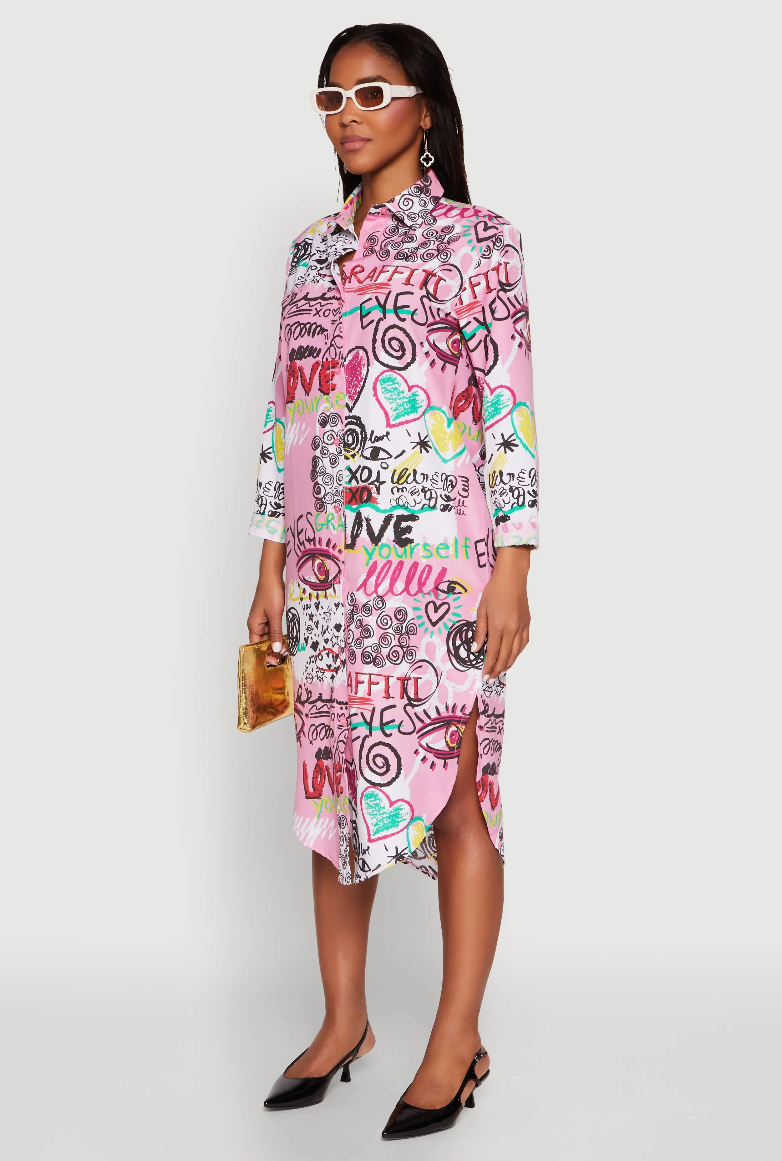 Spoon Jeans Graffiti Print Shirt Dress Smart Layer Wear