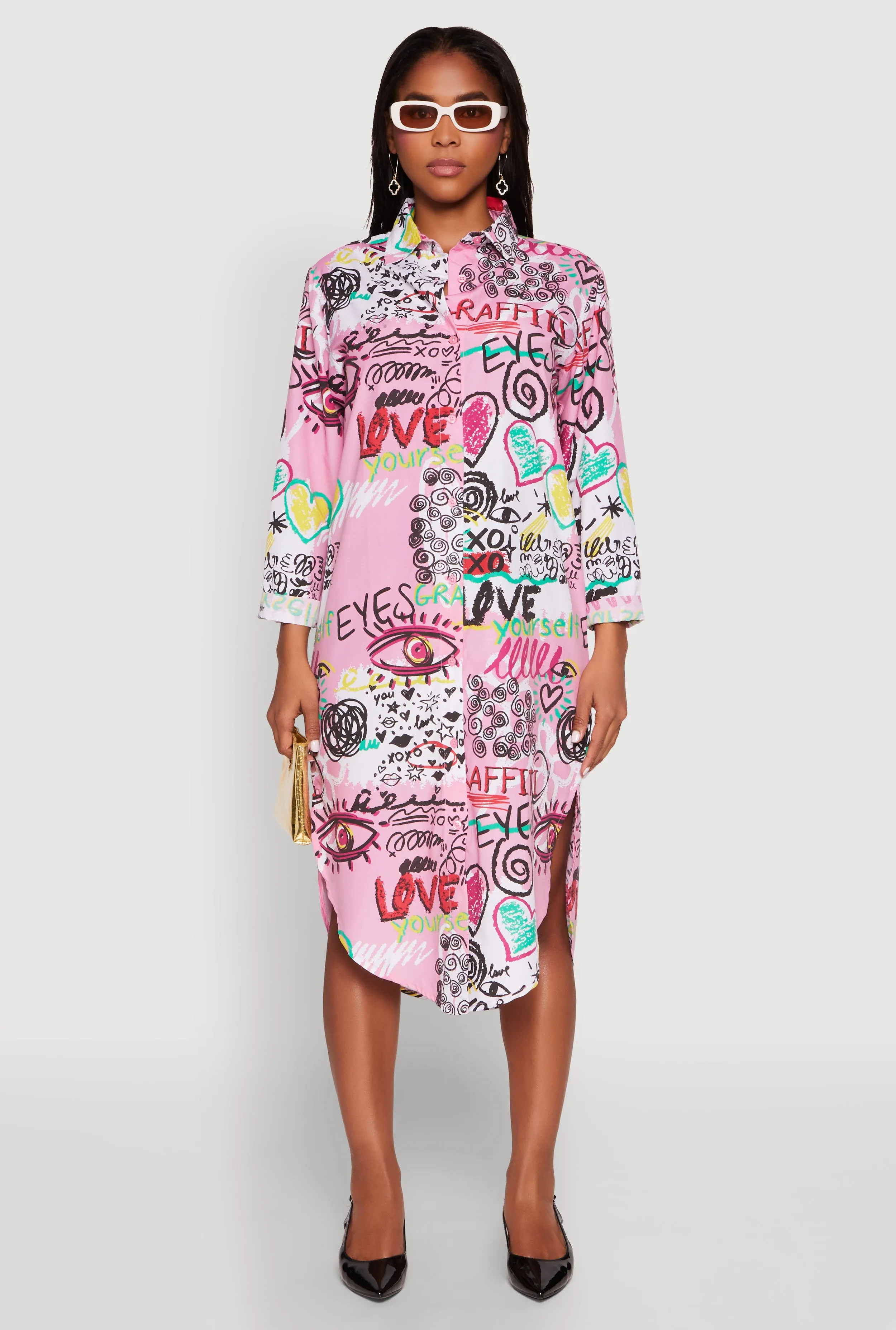 Spoon Jeans Graffiti Print Shirt Dress Layer Safe