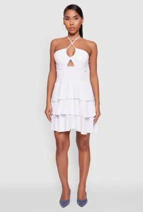 Spoon Jeans Ruffle Tiered Smocked Halter Dress Lounge Fit
