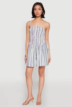 All Season Spoon Jeans Smocked Stripe Mini Dress