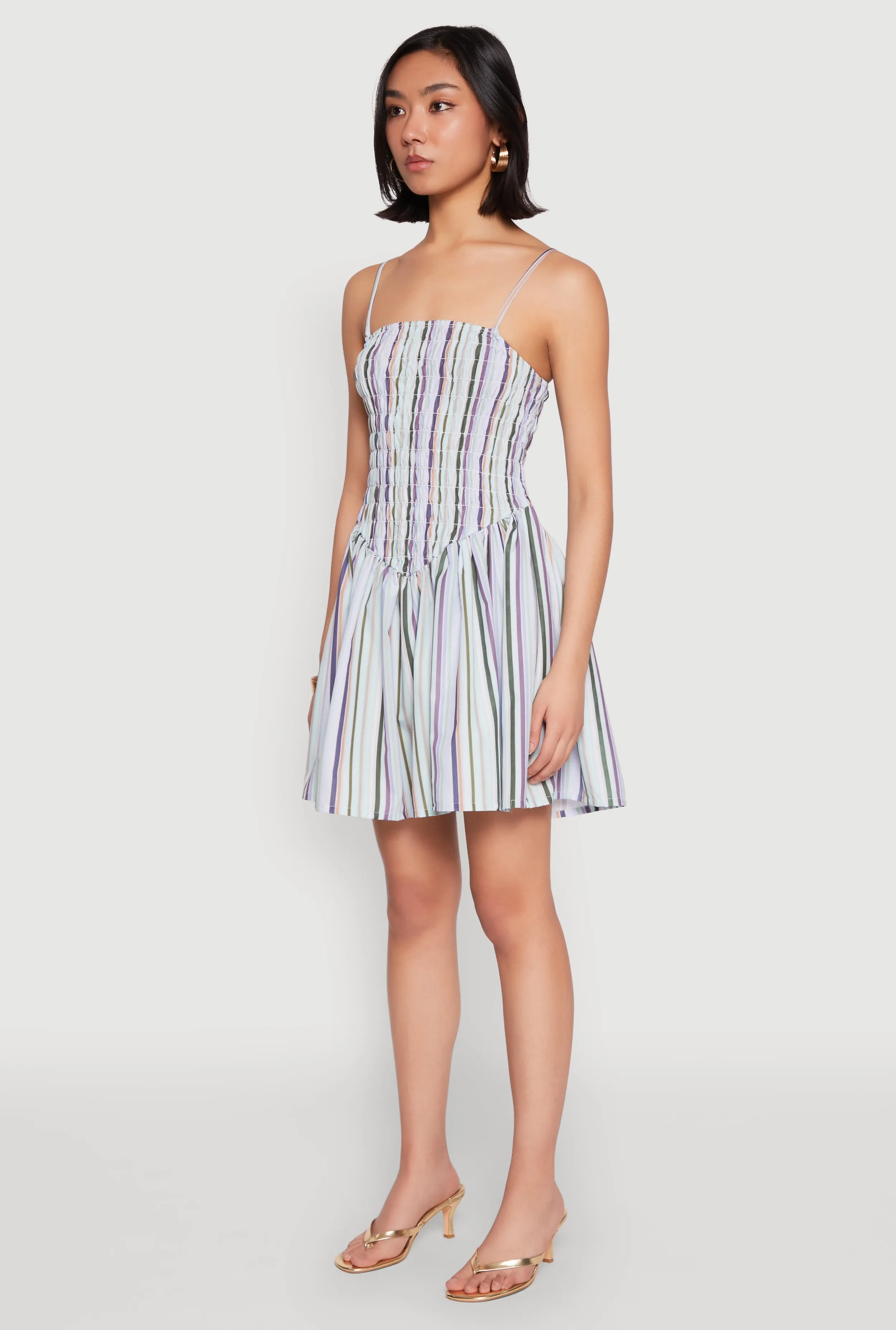 Elegant Finish Dreamy Flow Spoon Jeans Smocked Stripe Mini Dress