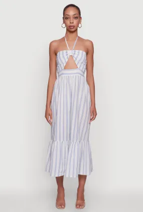 Nordic Calm Spoon Jeans Striped Keyhole Halter Sundress
