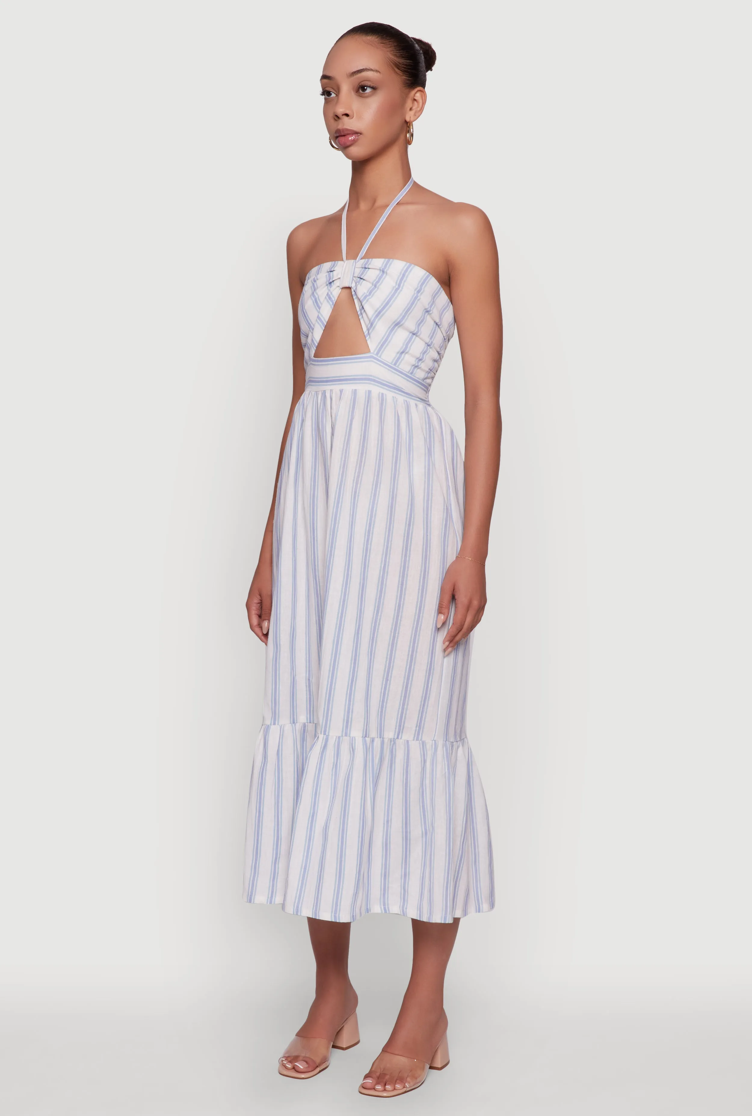 Relax Layers Spring-Season Spoon Jeans Striped Keyhole Halter Sundress