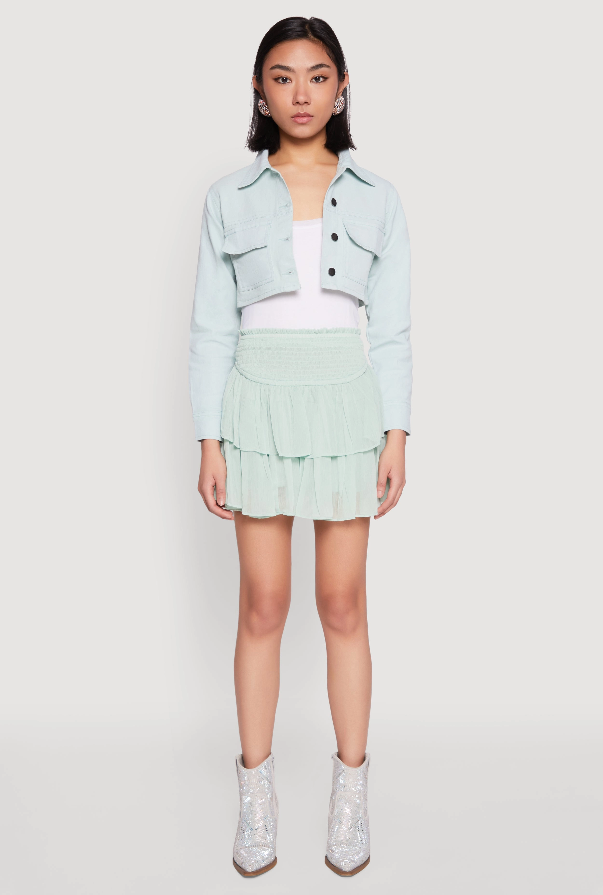 Fresh Fit Spoon Jeans Smocked Waist Tiered Skirt