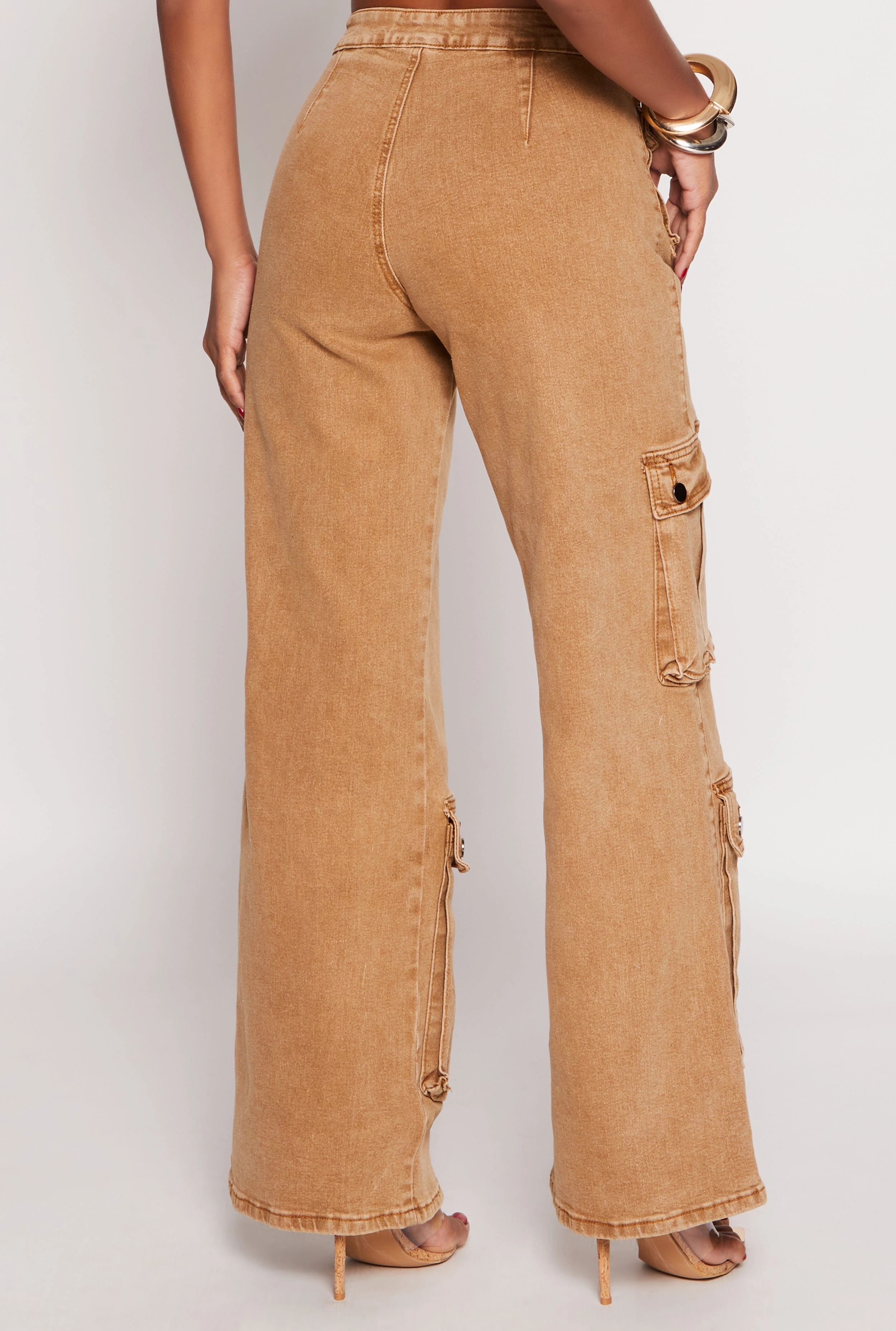 Spoon Jeans Wide Leg Cargo Jeans Multi Purpose Pockets Trendy Evening Stroll
