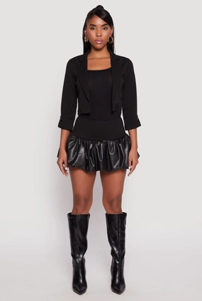 Minimal Vibe Outfit Ideas Faux Leather Bubble Mini Skirt