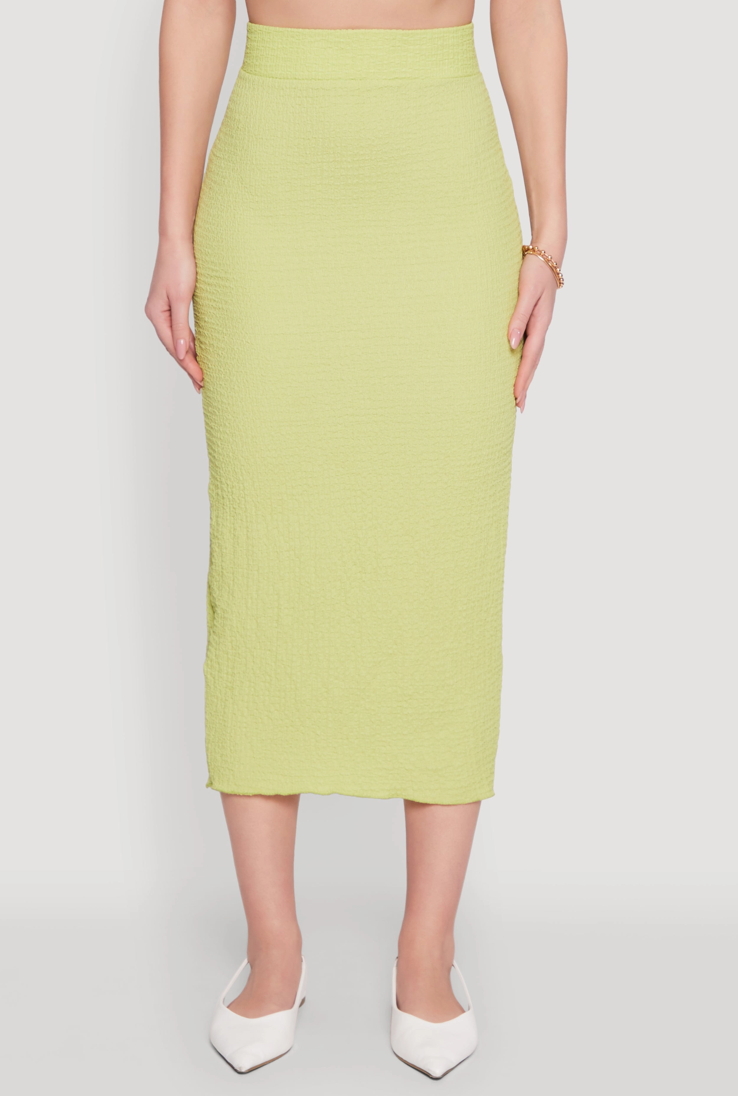 Crisp Finish Aesthetic Look Textured Knit Midi Pencil Skirt