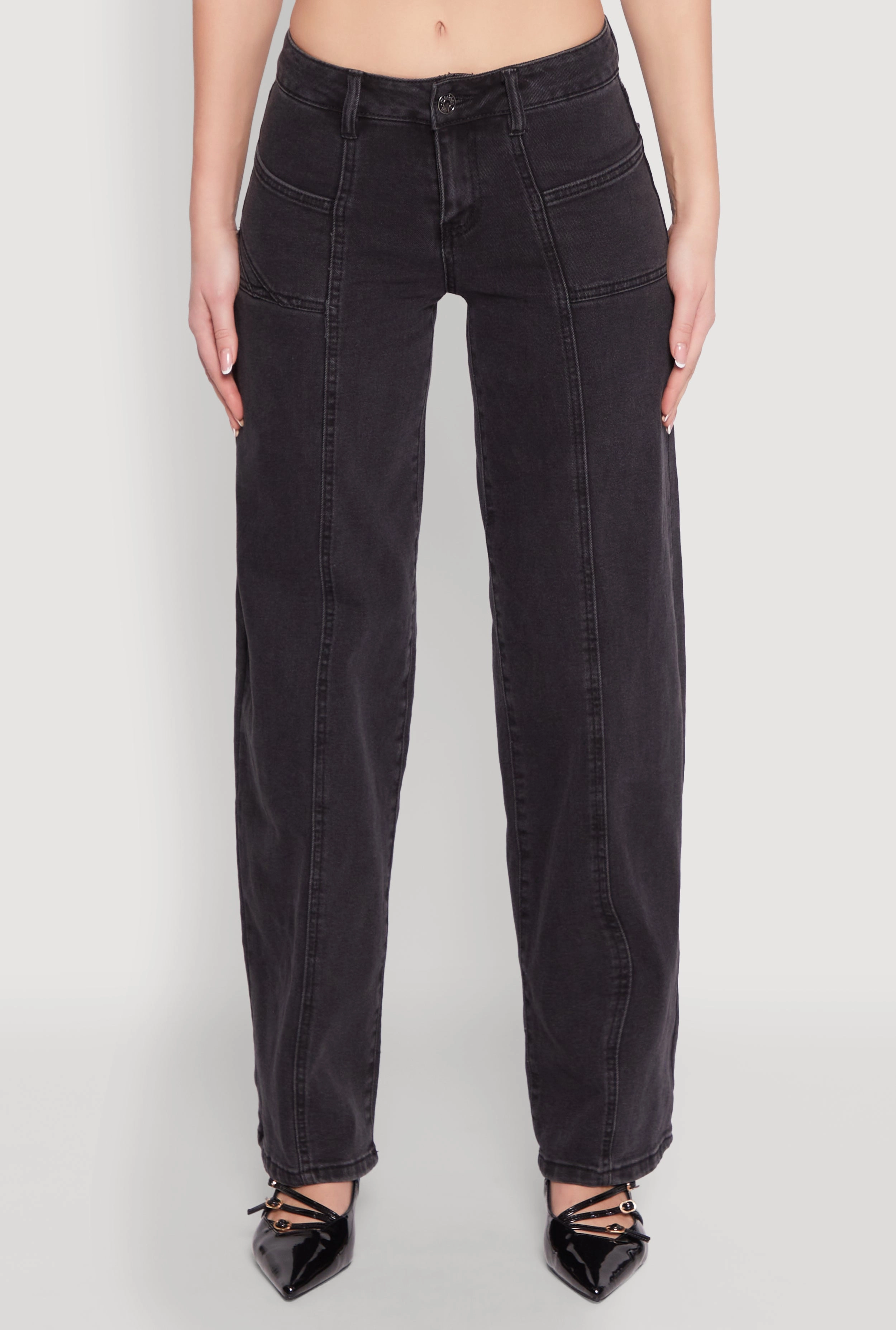 Sunny Vibes Rainy Day Shopping Day Stylish Casual Evening Stroll Madden Girl Decorative Stitch Pintuck Wide Leg Jeans