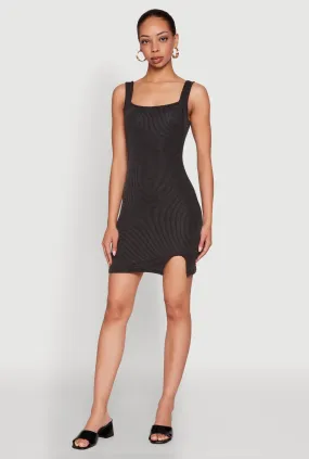 Night Style Square Neck Rib Knit Tank Dress