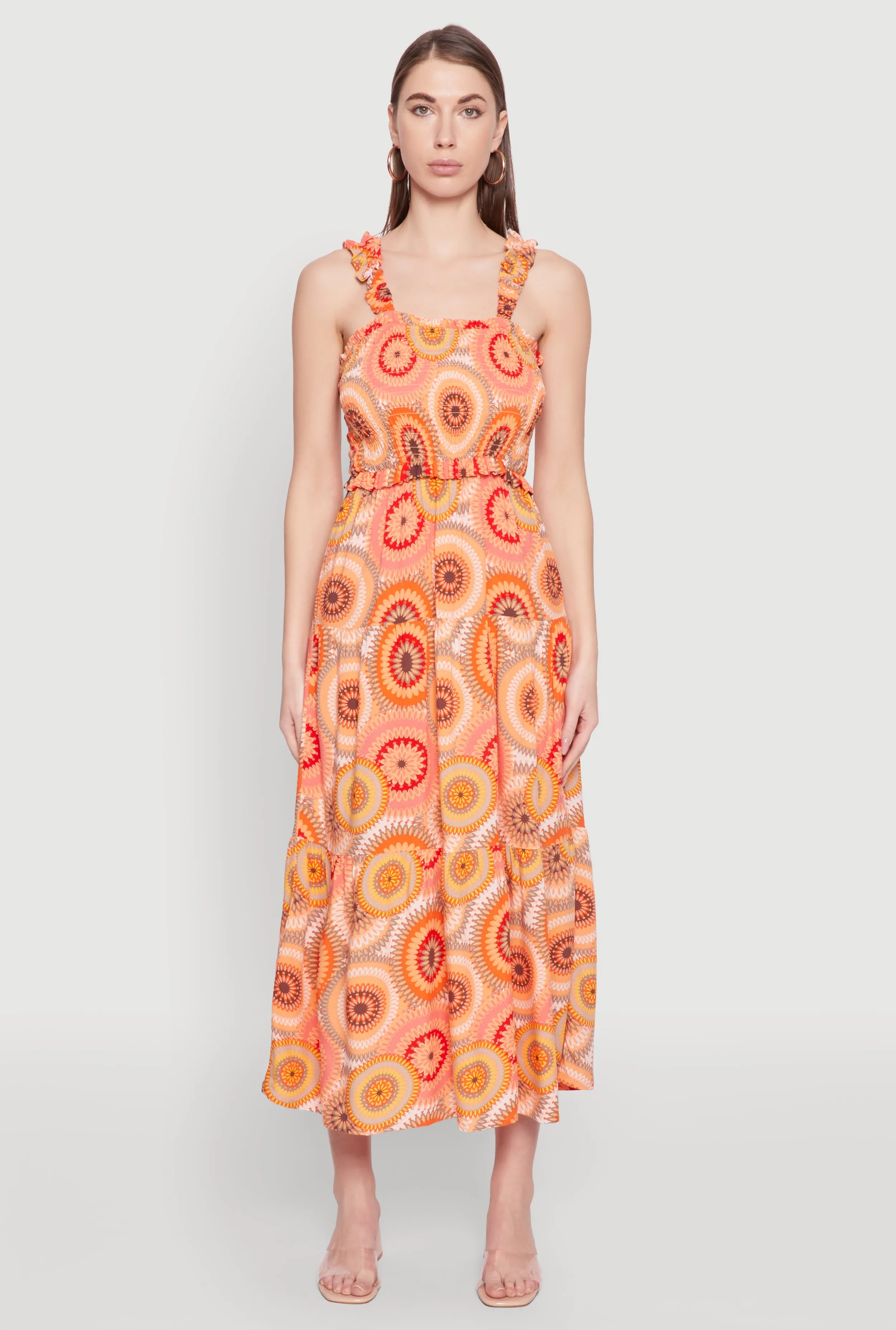 Gender Free Square Neck Tiered Midi Dress
