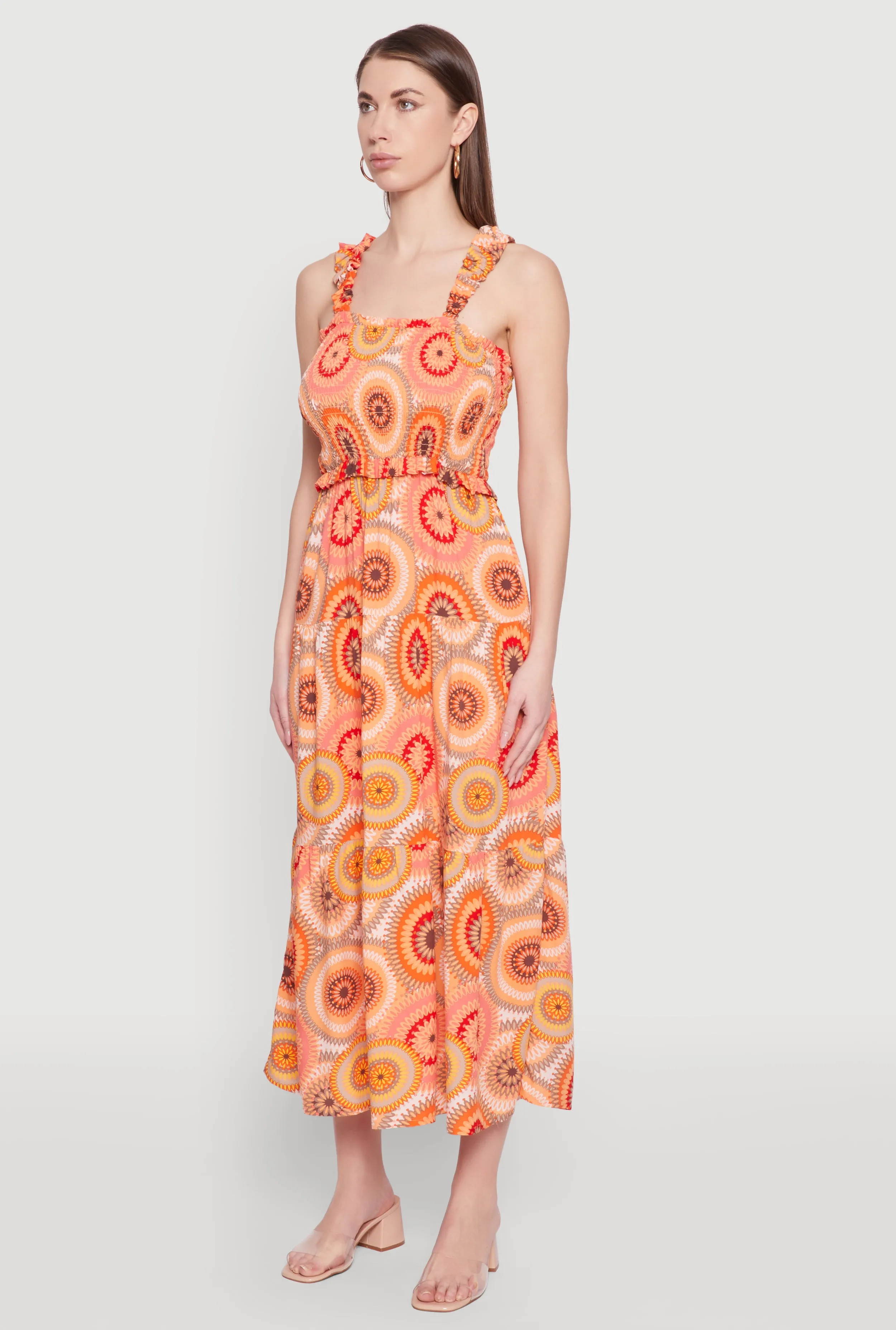 Social Ease Scandi Clean Square Neck Tiered Midi Dress