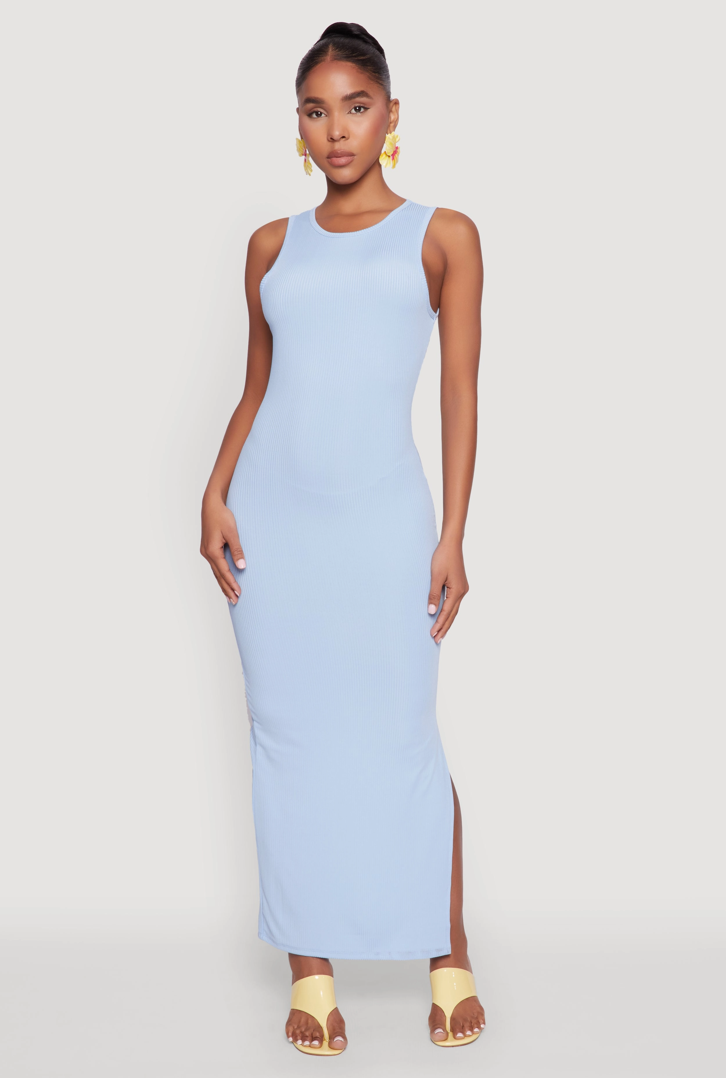 vacation look Sun-Protective Rib Knit Side Slit Maxi Dress