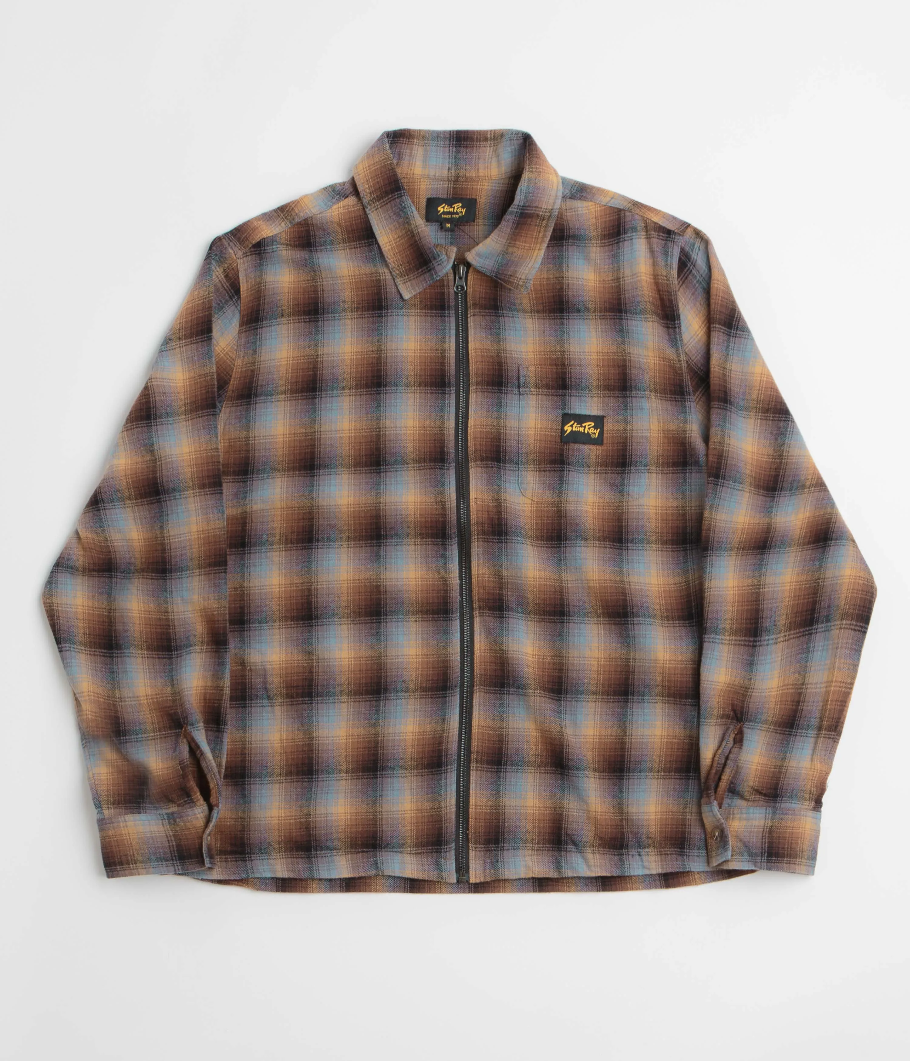 Temperature Regulating Networking Session Stan Ray Zip Shirt - Brown / Blue Plaid