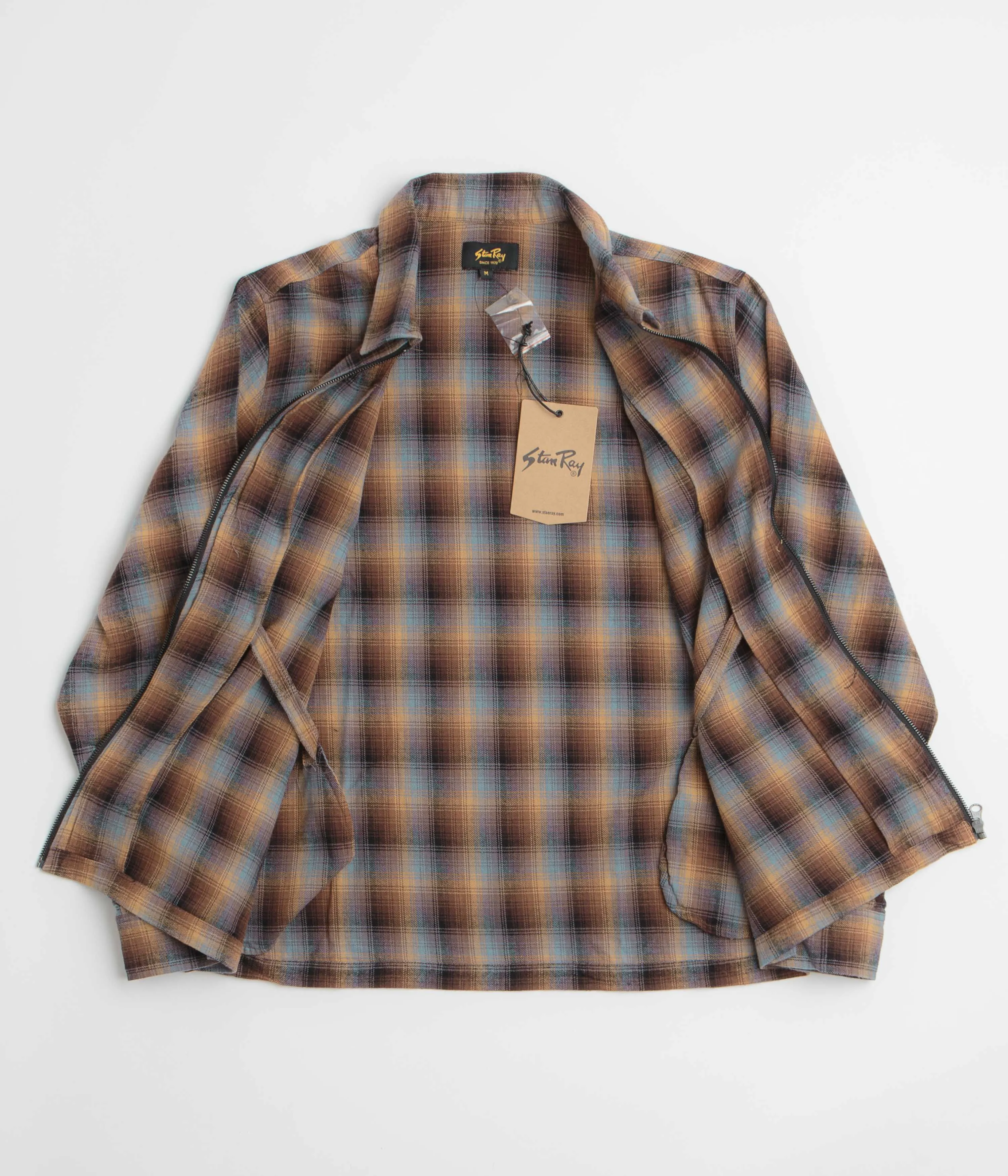 Flexible Mobility Functional Design Stan Ray Zip Shirt - Brown / Blue Plaid