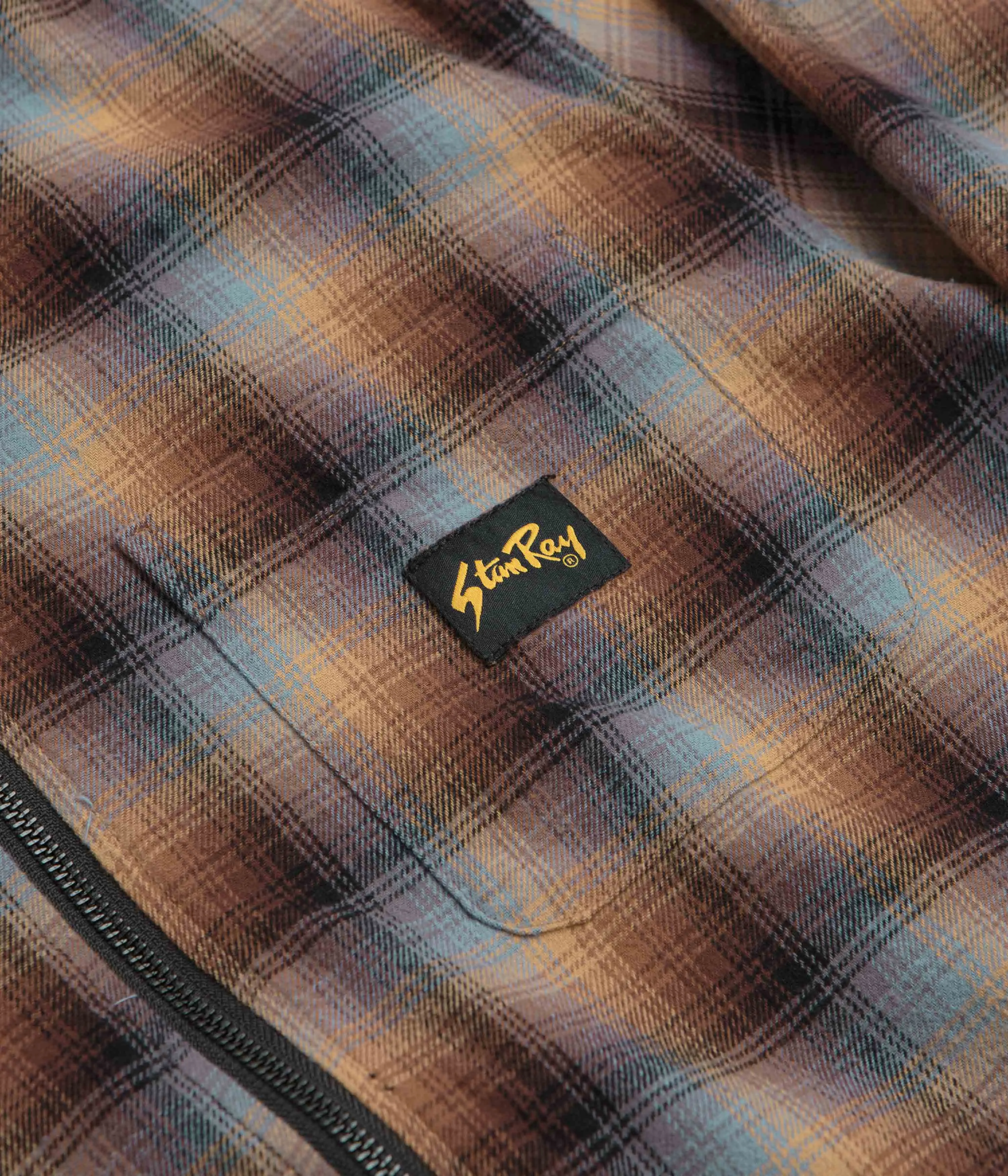 Classic Collar Evening Elegance Stan Ray Zip Shirt - Brown / Blue Plaid