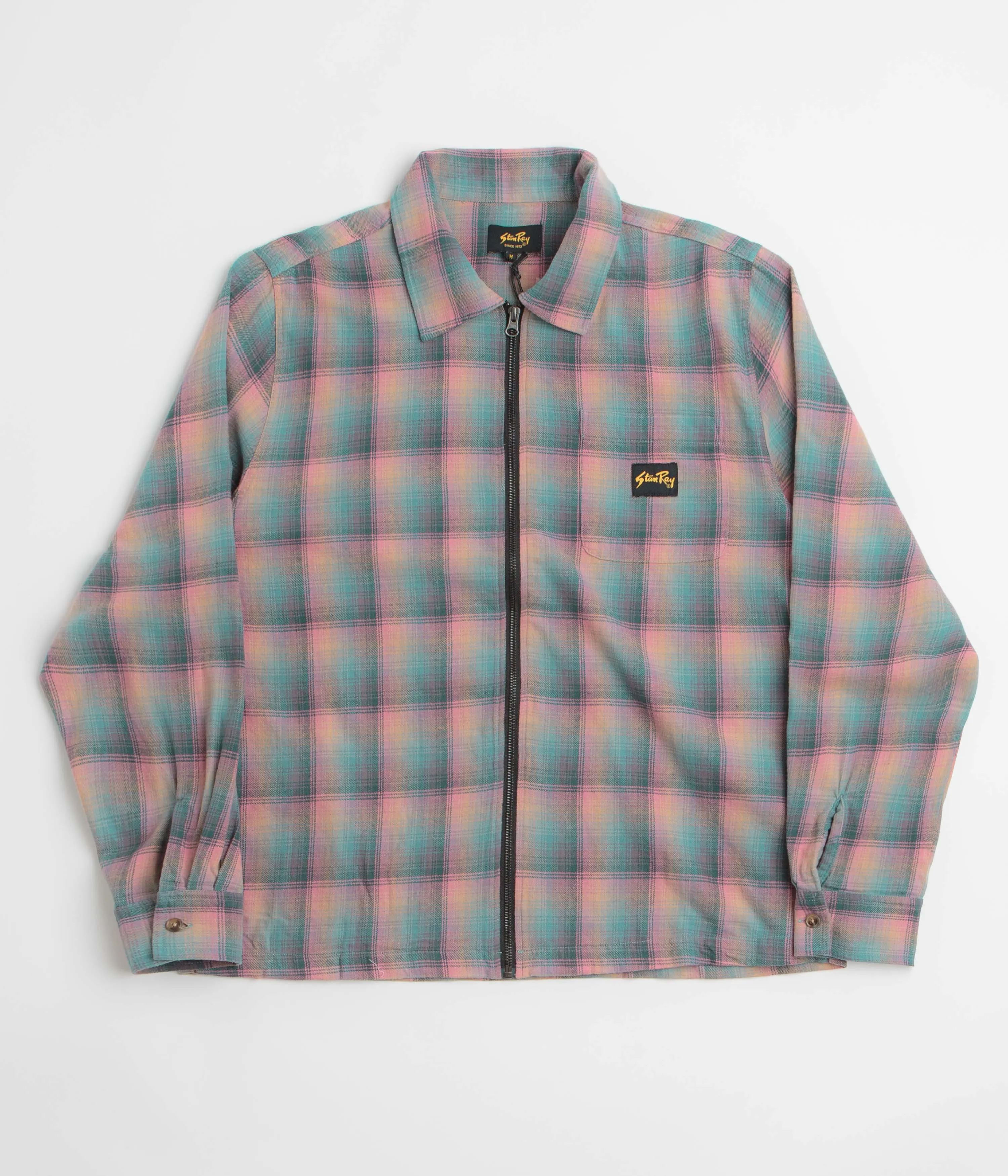 Winter Fashion Non Iron Material Stan Ray Zip Shirt - Pink / Teal Plaid