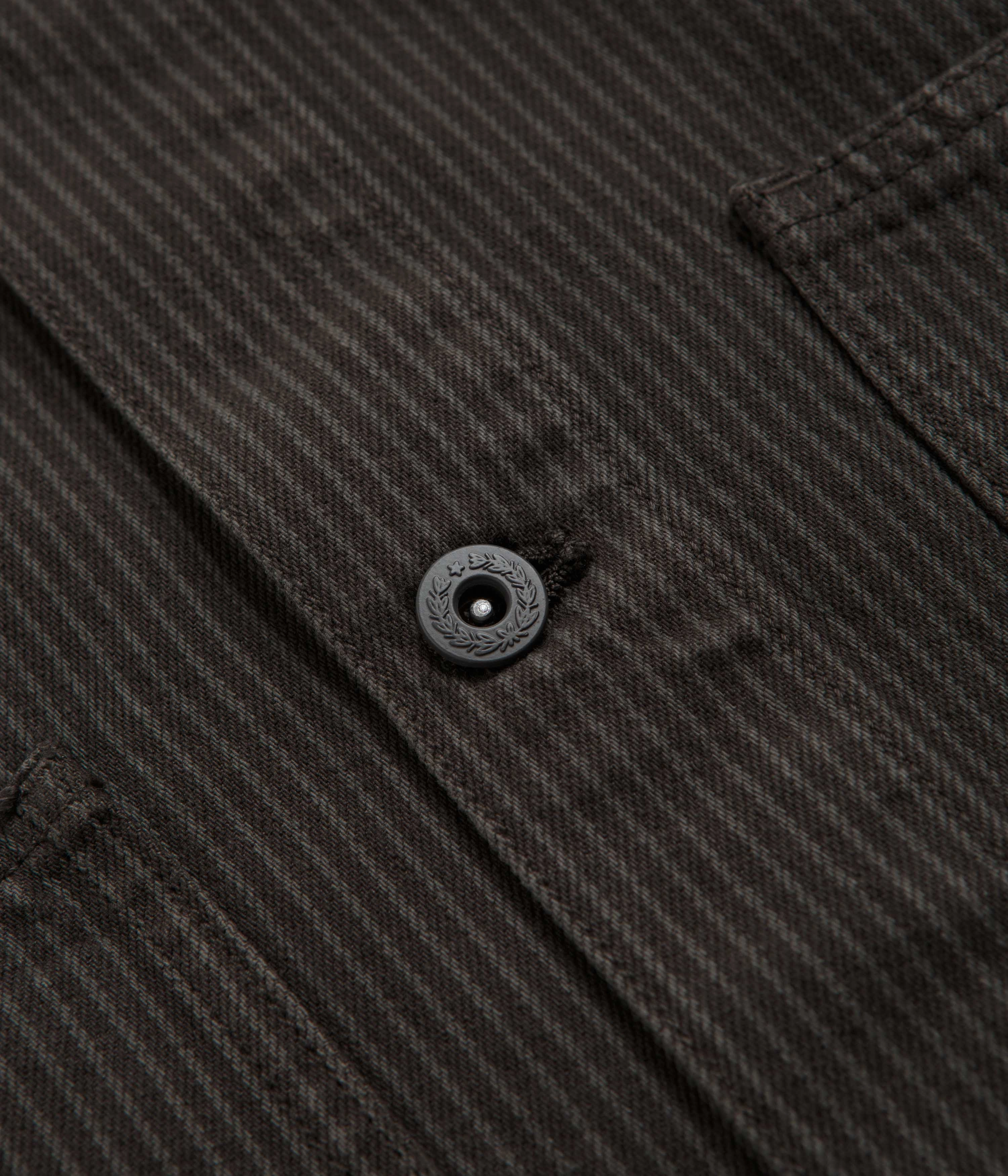 Stan Ray Coverall Jacket - Overdyed Charcoal Hickory Magnetic Fastenings Single Buttons