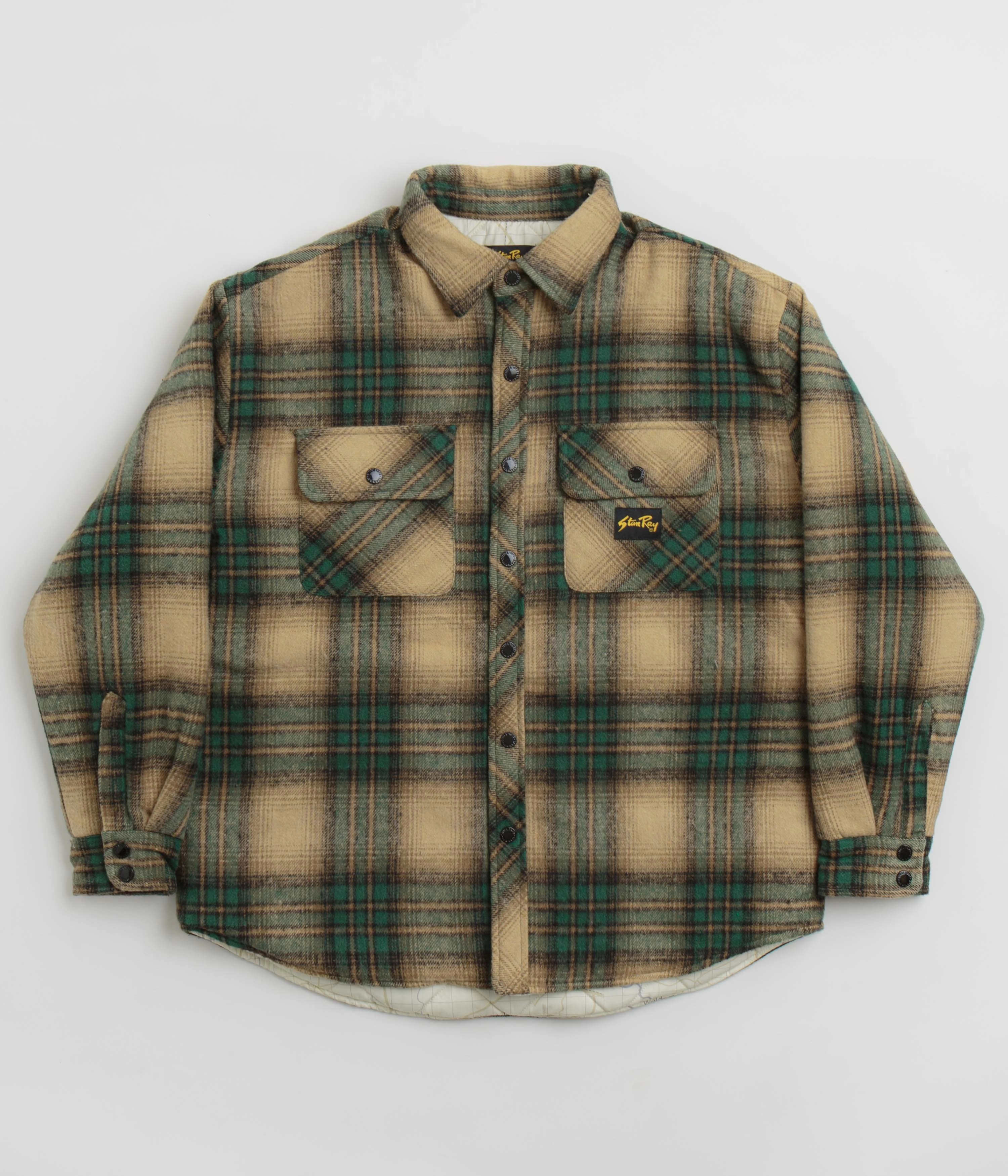 Foldable Shoulder Straps Reflective Safety Trim Stan Ray Quilted Plaid Overshirt - Olive Plaid