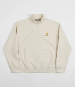 Carhartt Half Zip American Script Sweatshirt - Natural Casual Knit Layer Soft Touch