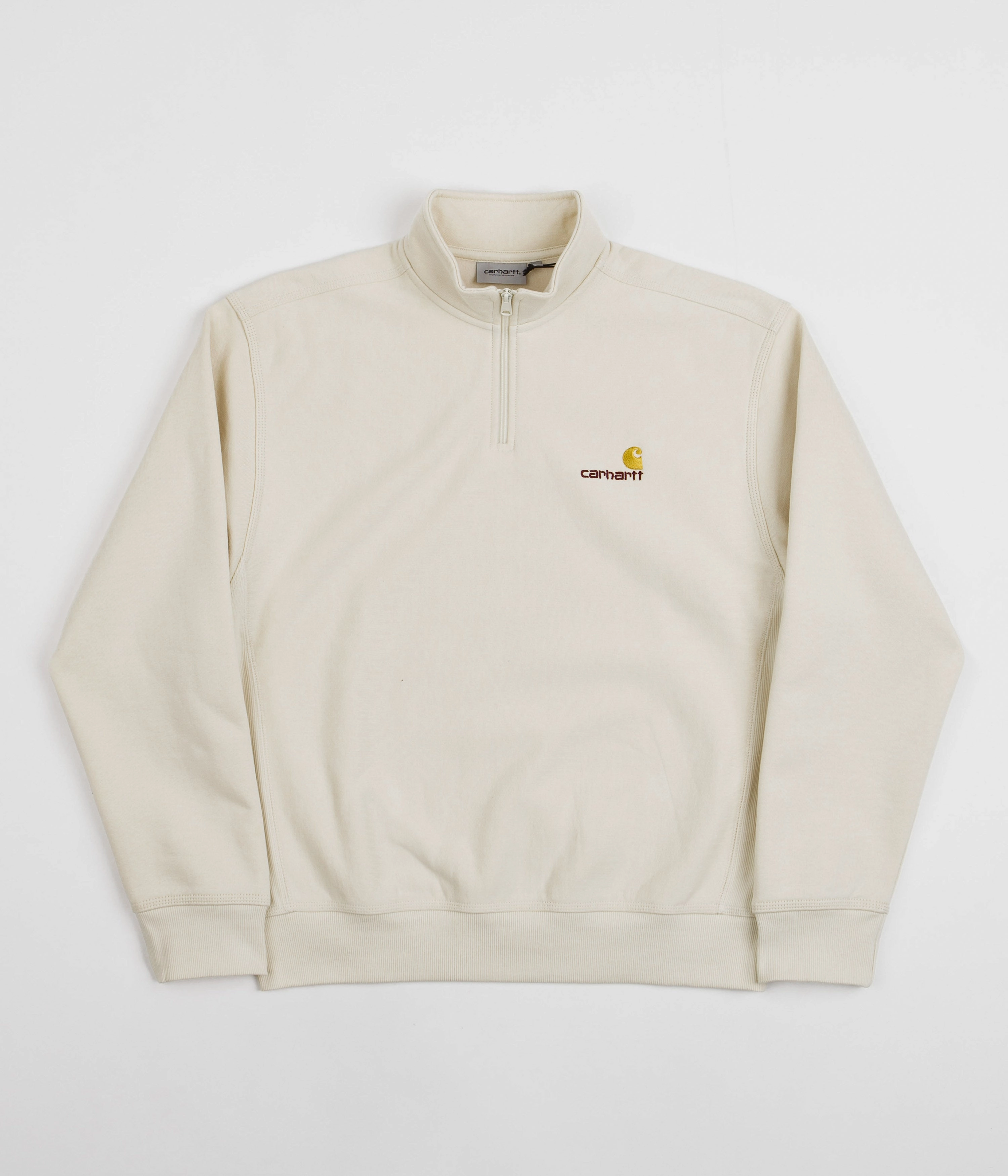Carhartt Half Zip American Script Sweatshirt - Natural Casual Knit Layer Soft Touch