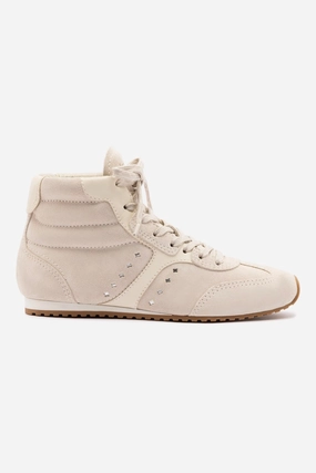 Stella Mid Sneaker In Mushroom Grey Suede and Ivory Leather Walk Time