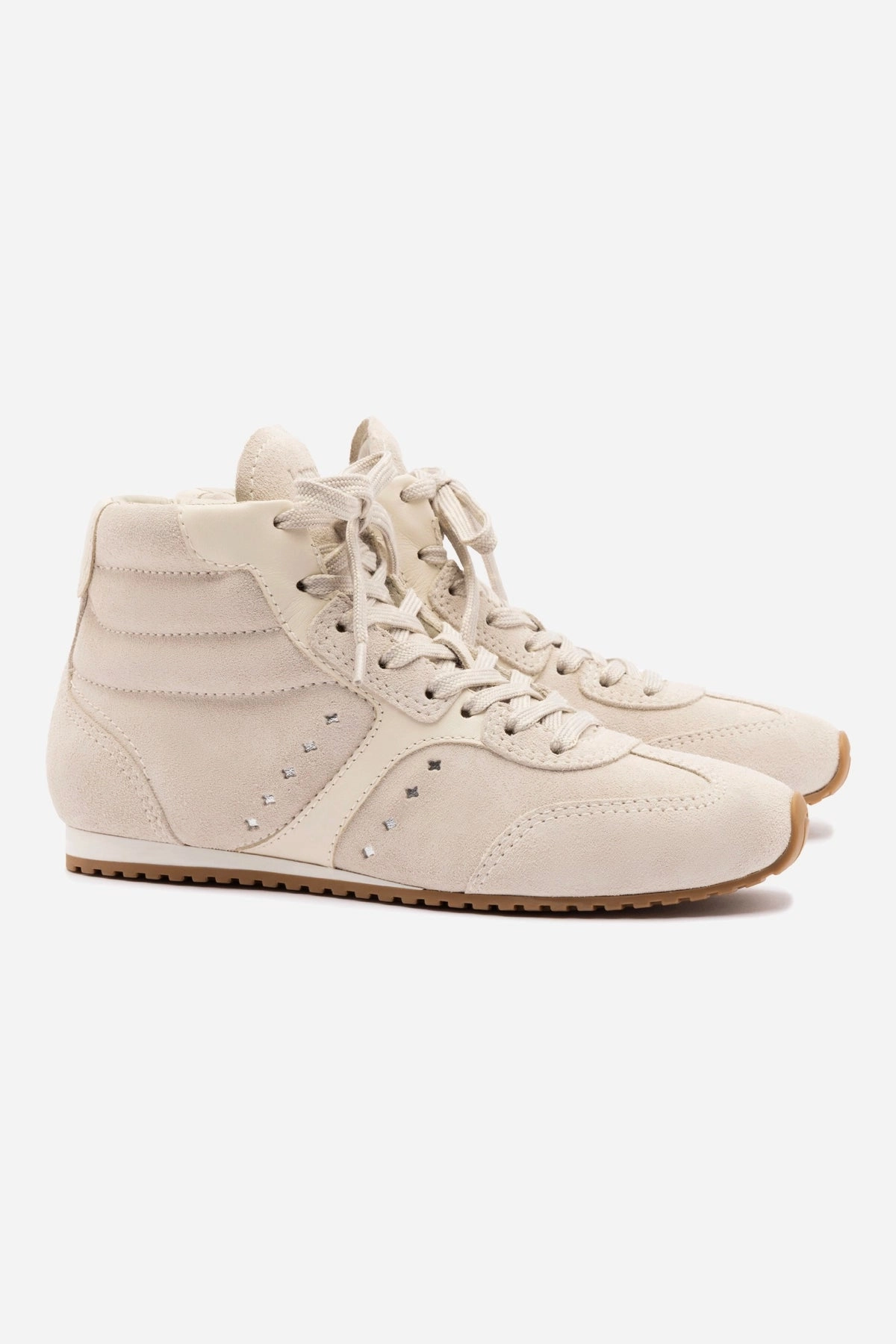 Stella Mid Sneaker In Mushroom Grey Suede and Ivory Leather Comfort Fit Design
