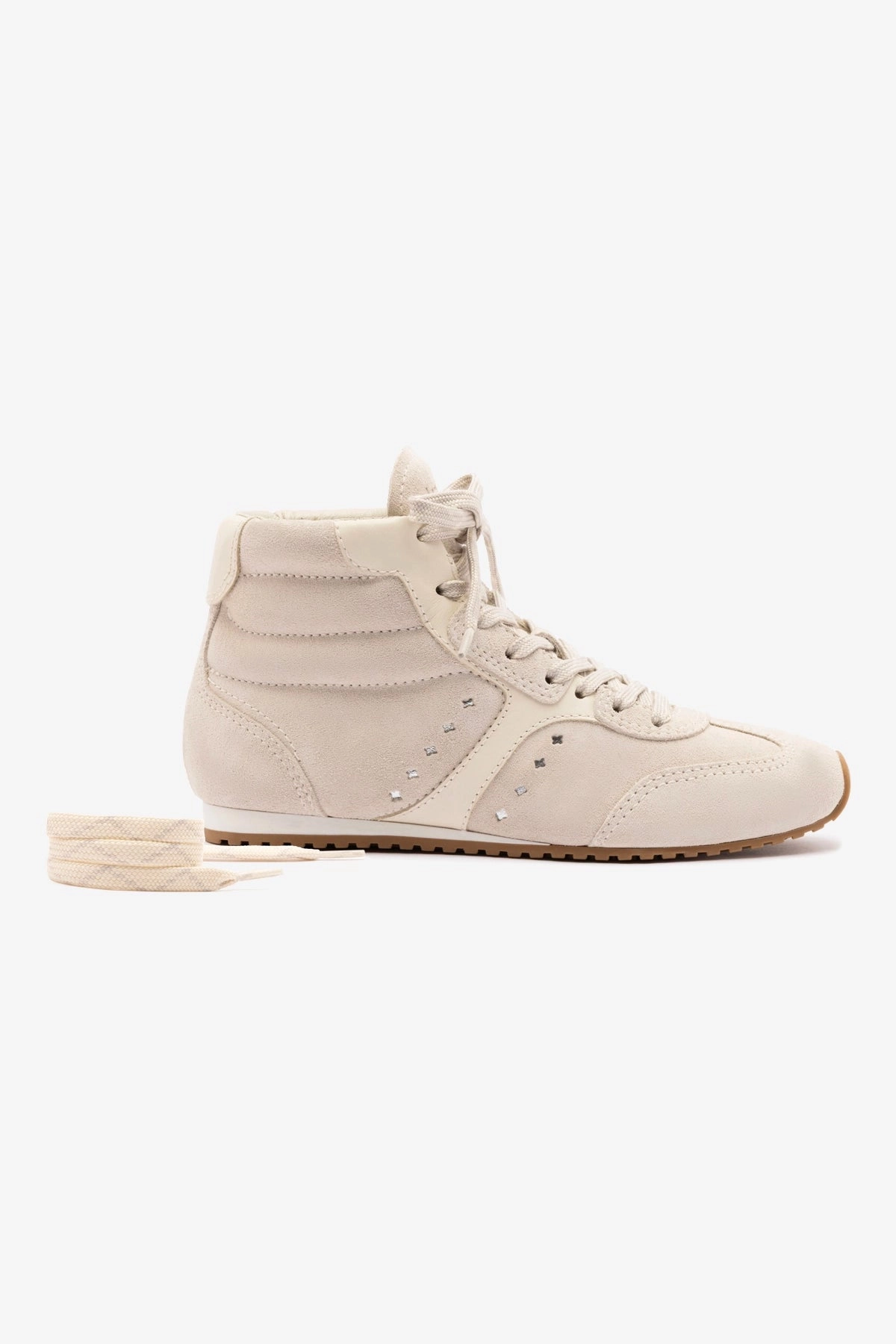 Cool Look Flexible Arch Support Stella Mid Sneaker In Mushroom Grey Suede and Ivory Leather