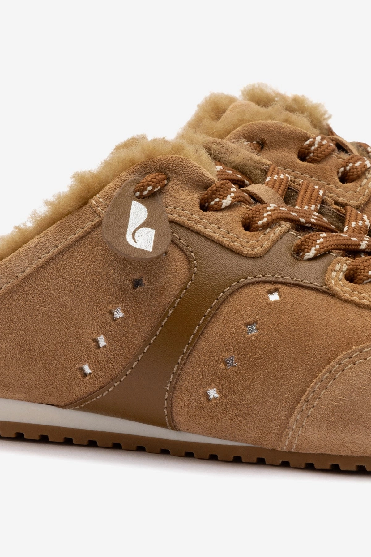 Road Trip Performance Sole Stella Mule In Peanut Suede And Natural Shearling