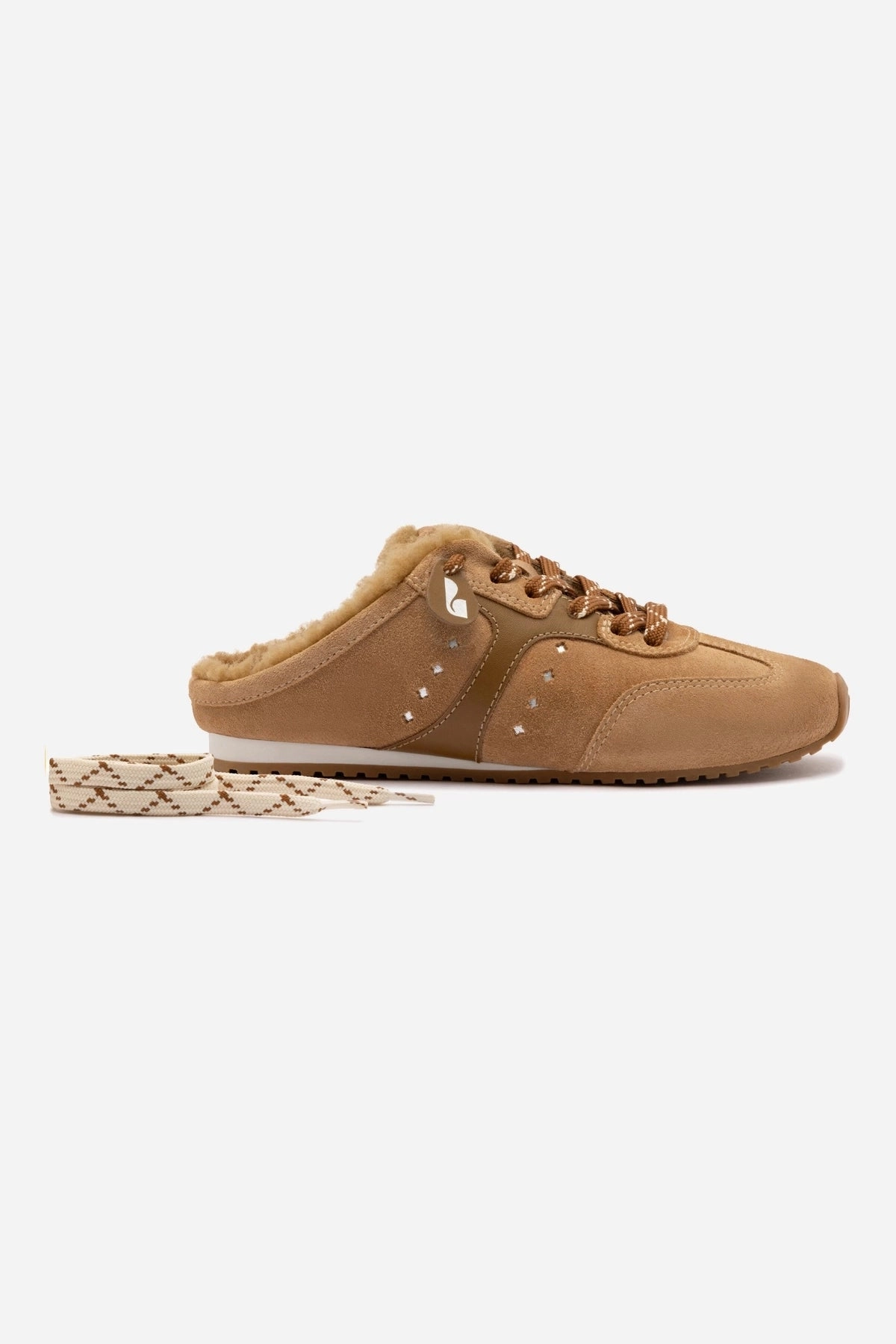Stella Mule In Peanut Suede And Natural Shearling Foot Fit Impact-absorbing