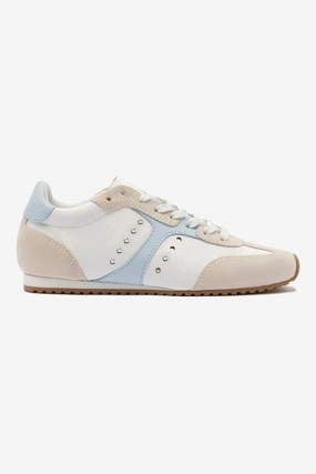 Sport Driven Stella Sneaker In Grey Suede, White Leather and Silver Metallic Leather