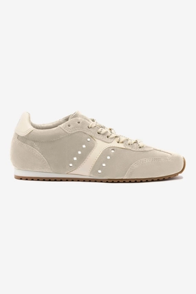 Go Mode Ankle Hugging Design Stella Sneaker In Mushroom Grey Suede and Ivory Leather