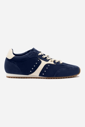 Stella Sneaker In Navy Suede and Ivory Leather Durable Lacing System Style Core