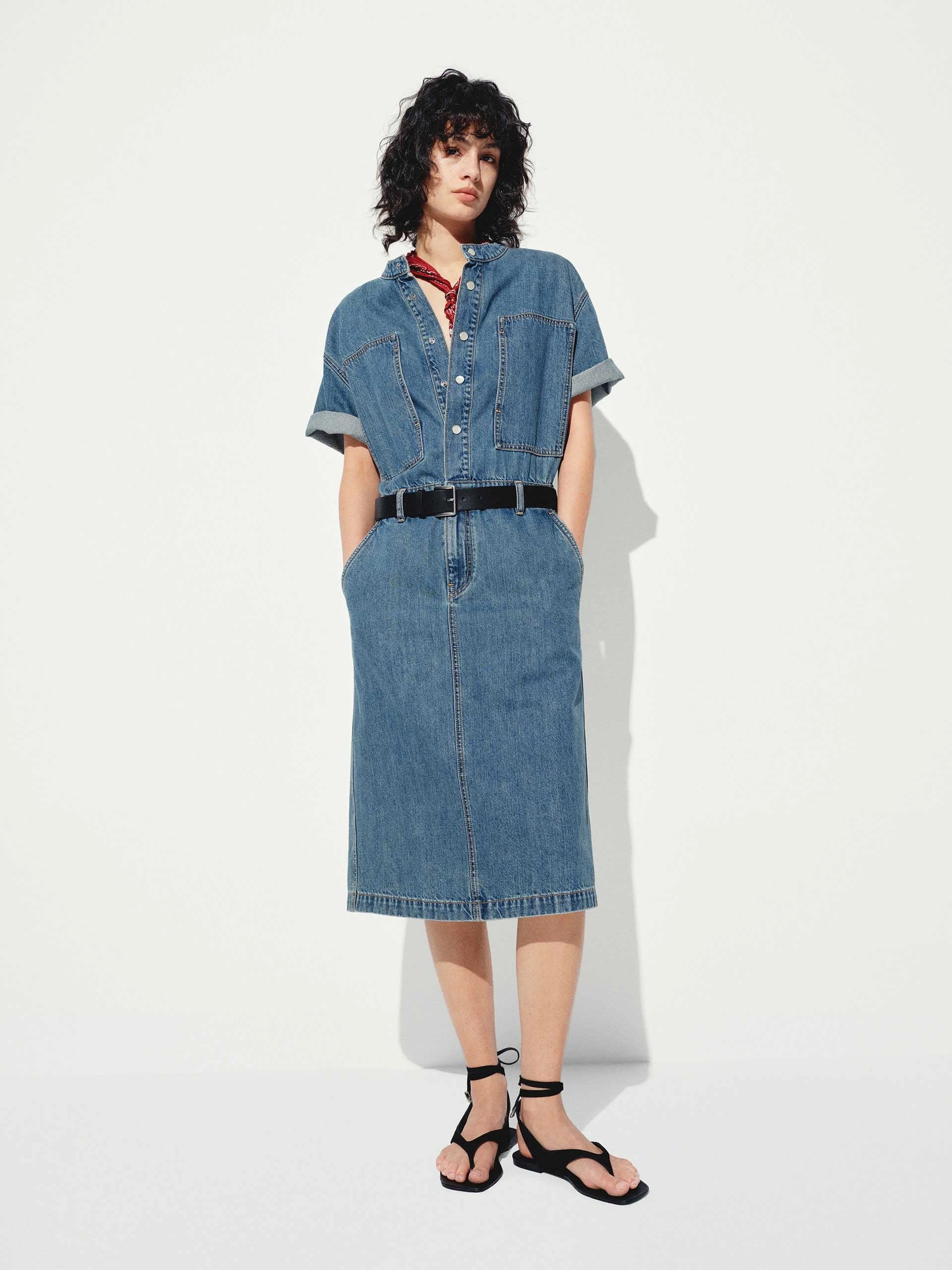 Fitted Look Lightweight warm-weather dress Straight Cut Denim Midi Dress