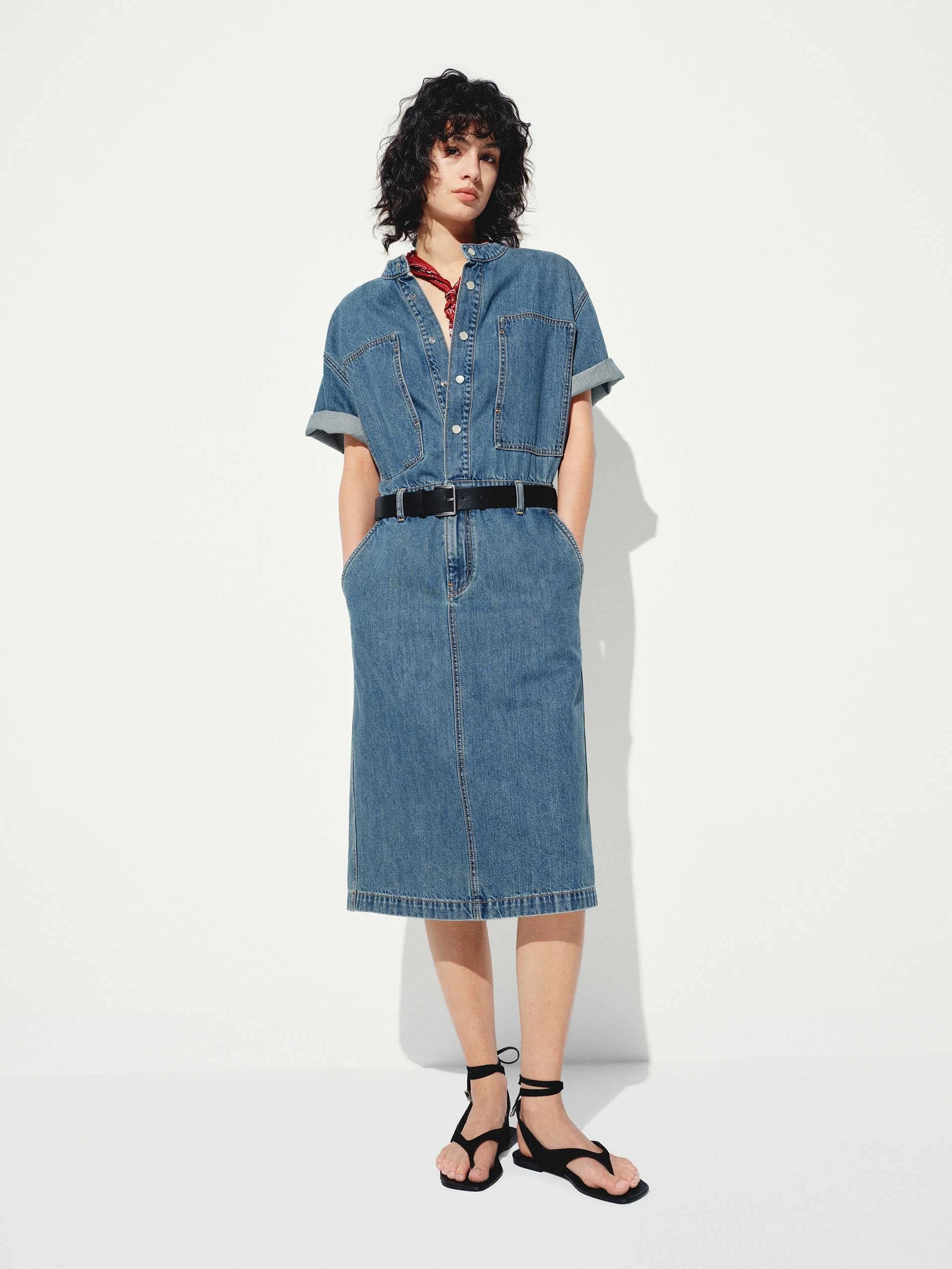 Minimal Core Straight Cut Denim Midi Dress