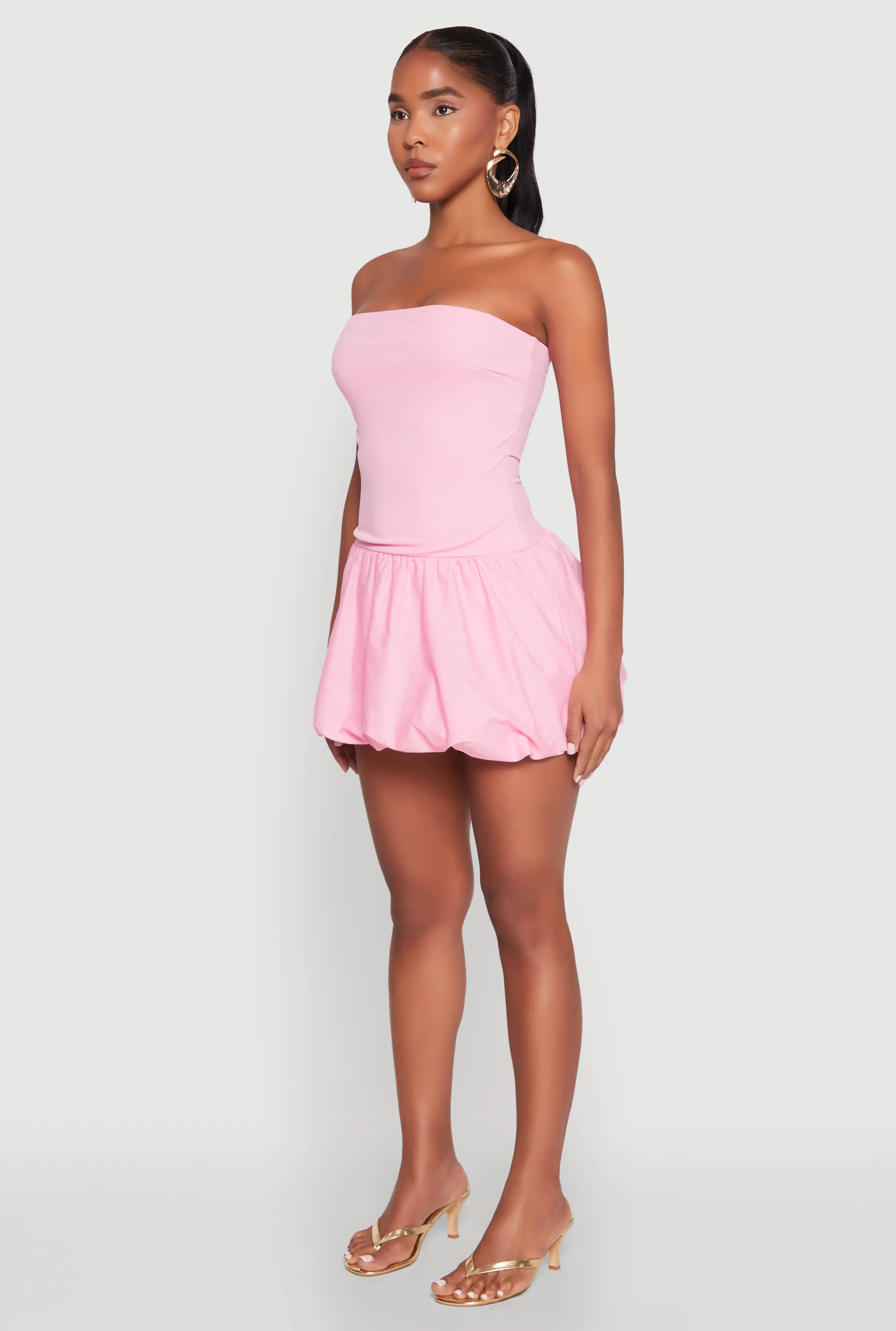Strapless Bubble Hem Mini Dress Night Style Spring-Season