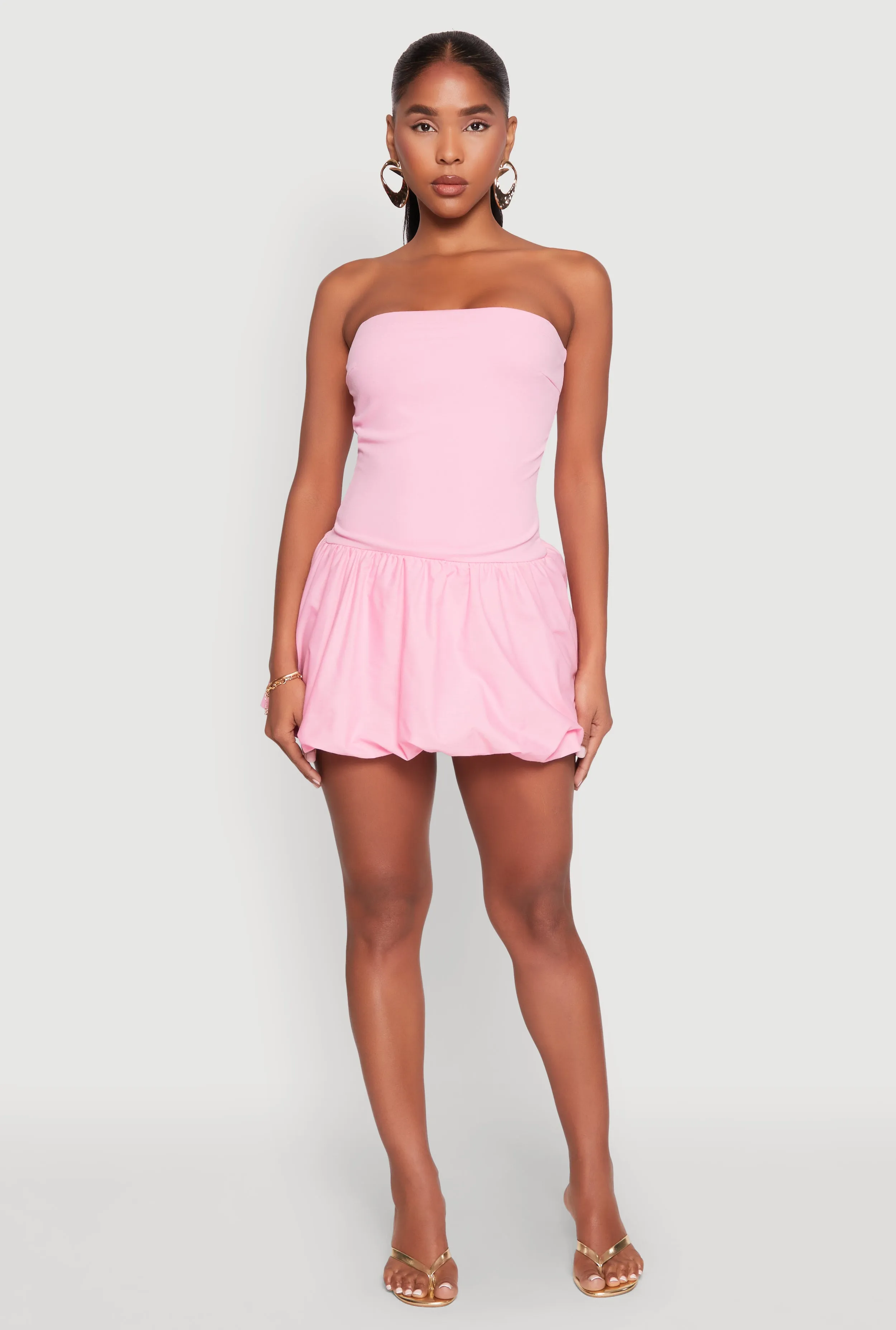 Strapless Bubble Hem Mini Dress Pretty Glow Calm Lines