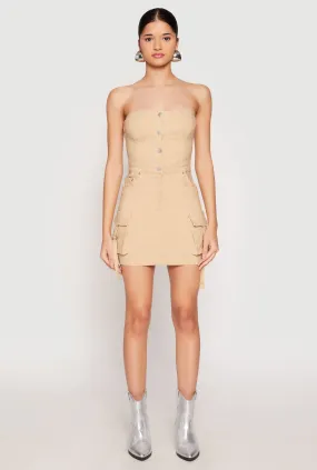 Square Neck Strapless Bustier Cargo Mini Dress