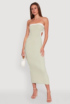 Cozy Style Contrast Trim Cut Out Back Tube Dress