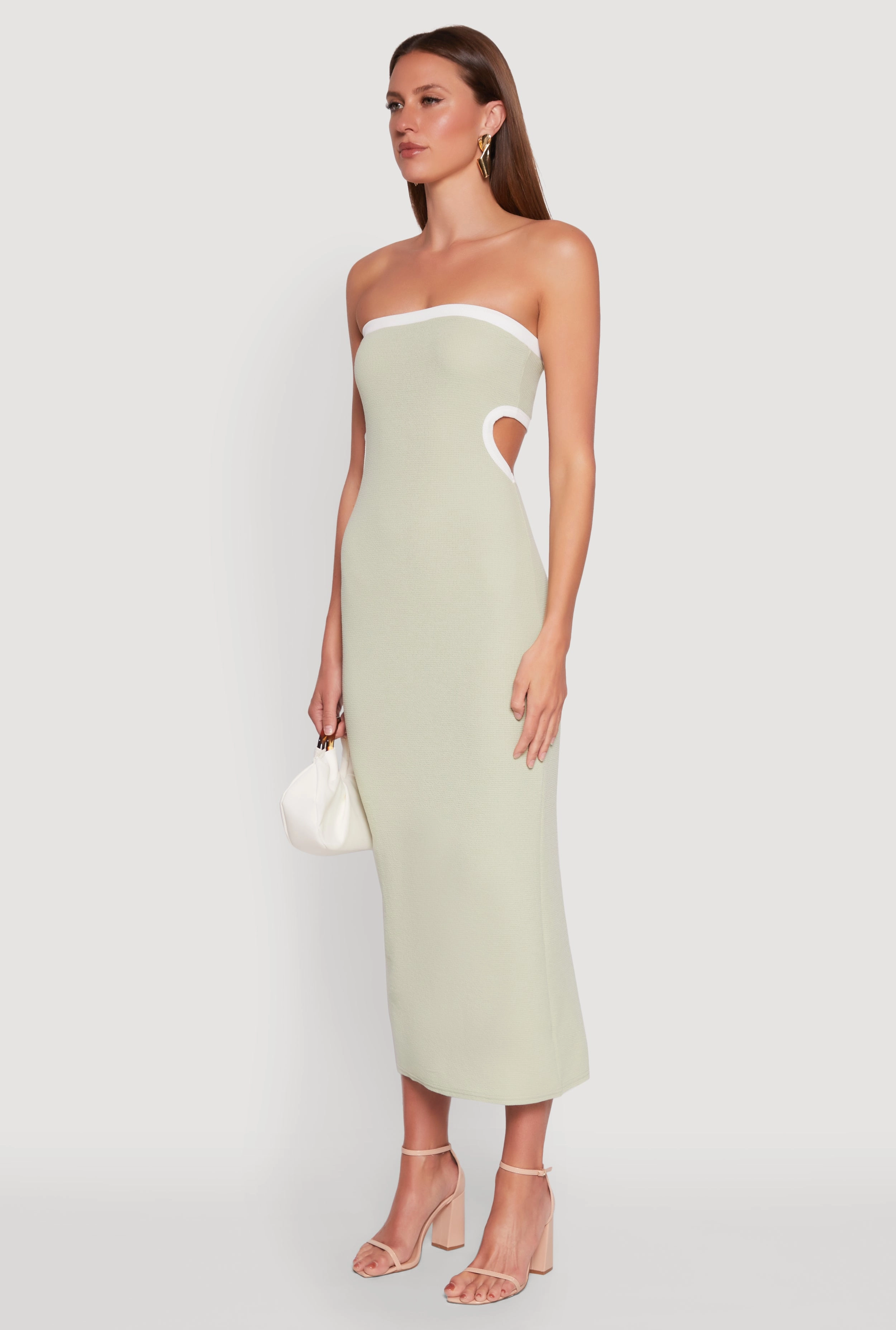 Contrast Trim Cut Out Back Tube Dress Waist-Cinching