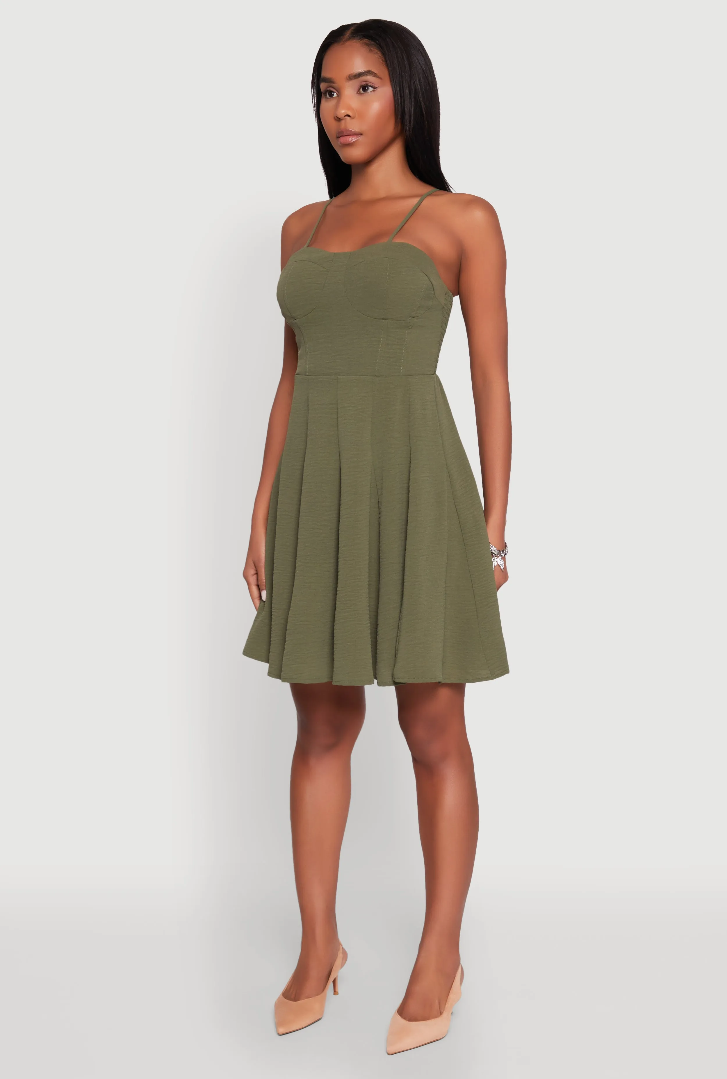 Airy Bustier Pleated Skater Dress Polished Look