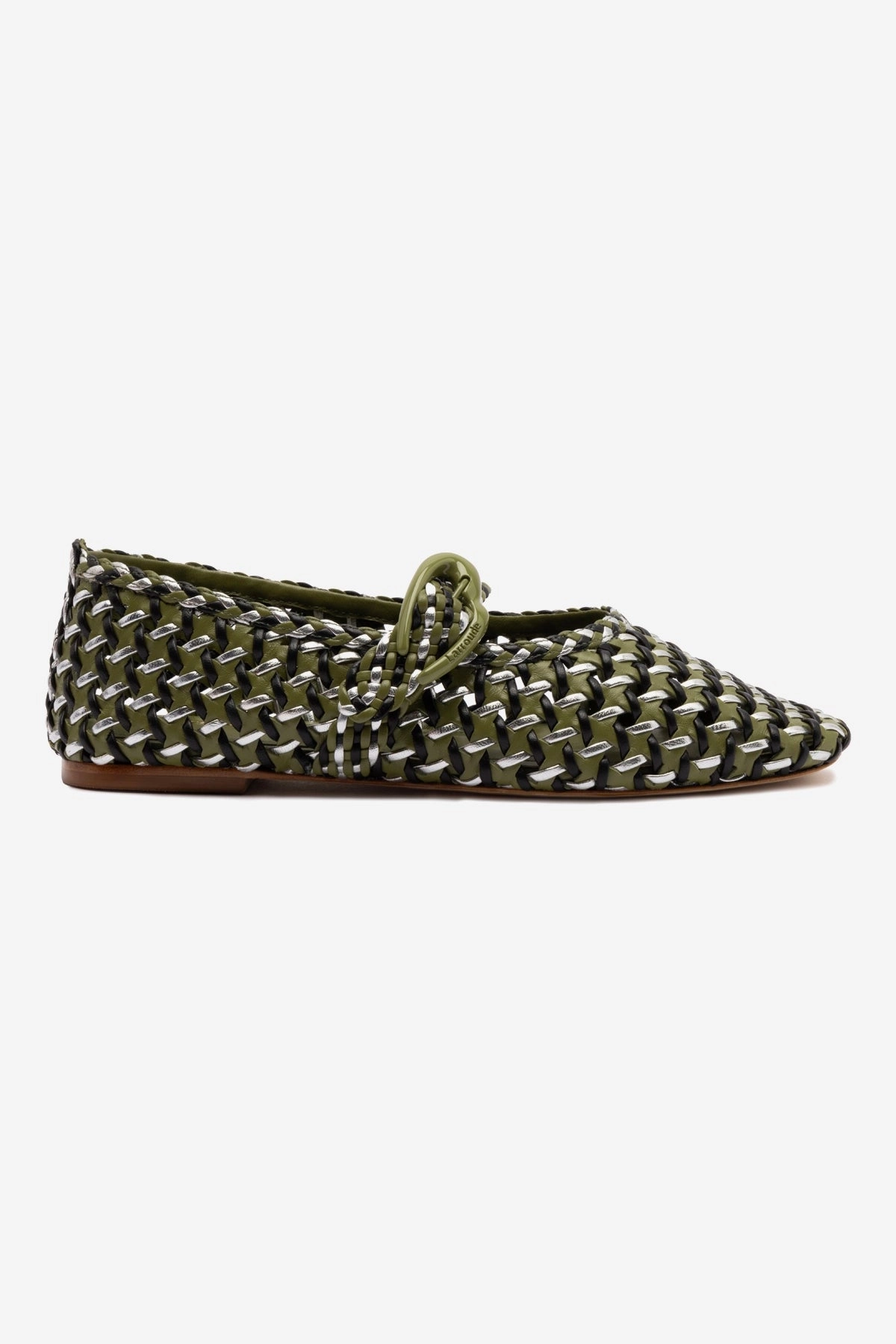 Verona Macrame Ballet Flat In Seaweed, Black and Silver Metallic Leather Trendy Style Easy Care Footwear