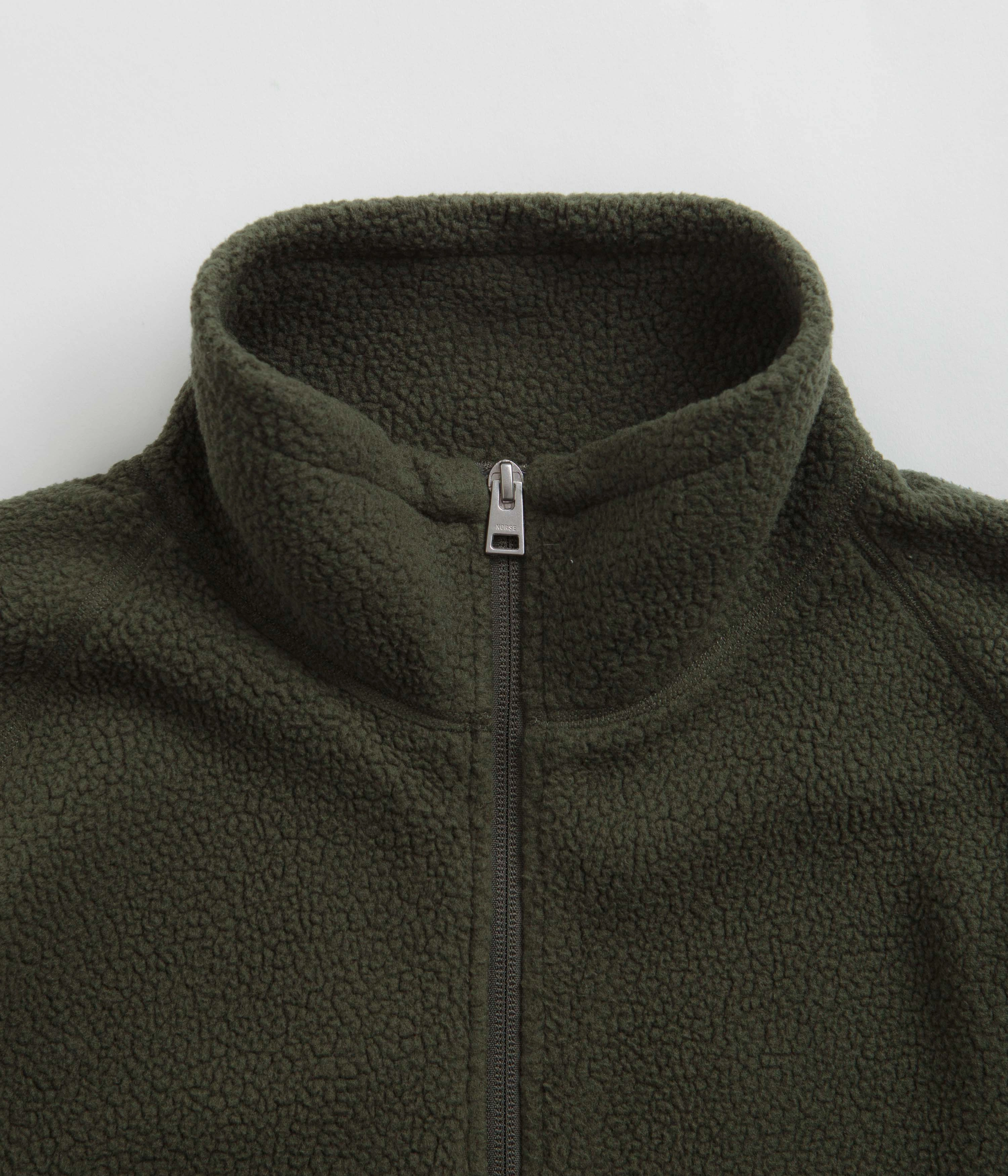 Heat Reflective Layer Magnetic Closure Options Norse Projects Tycho Pile Fleece Full Zip Jacket - Ivy Green