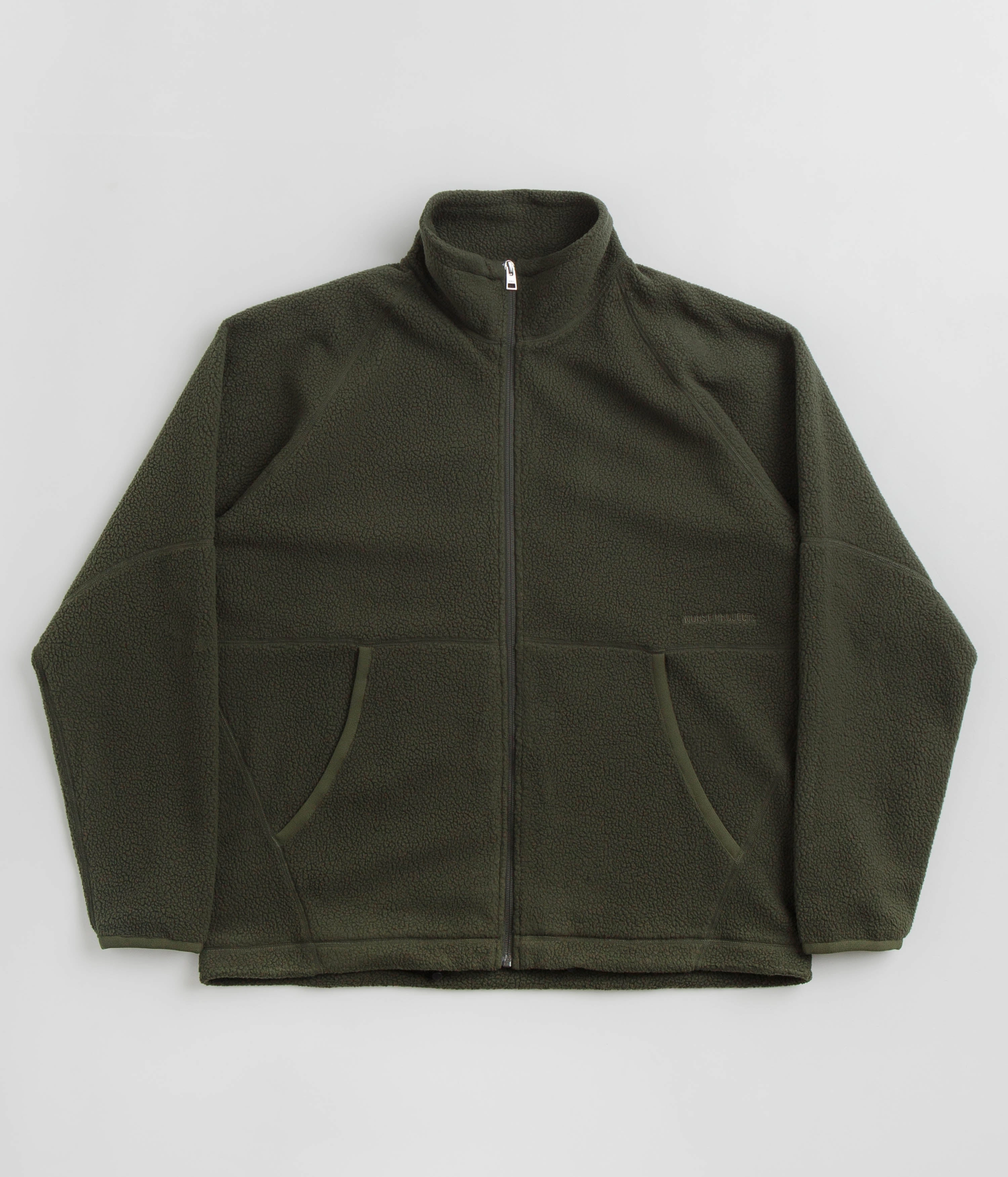 Norse Projects Tycho Pile Fleece Full Zip Jacket - Ivy Green Stitched Look