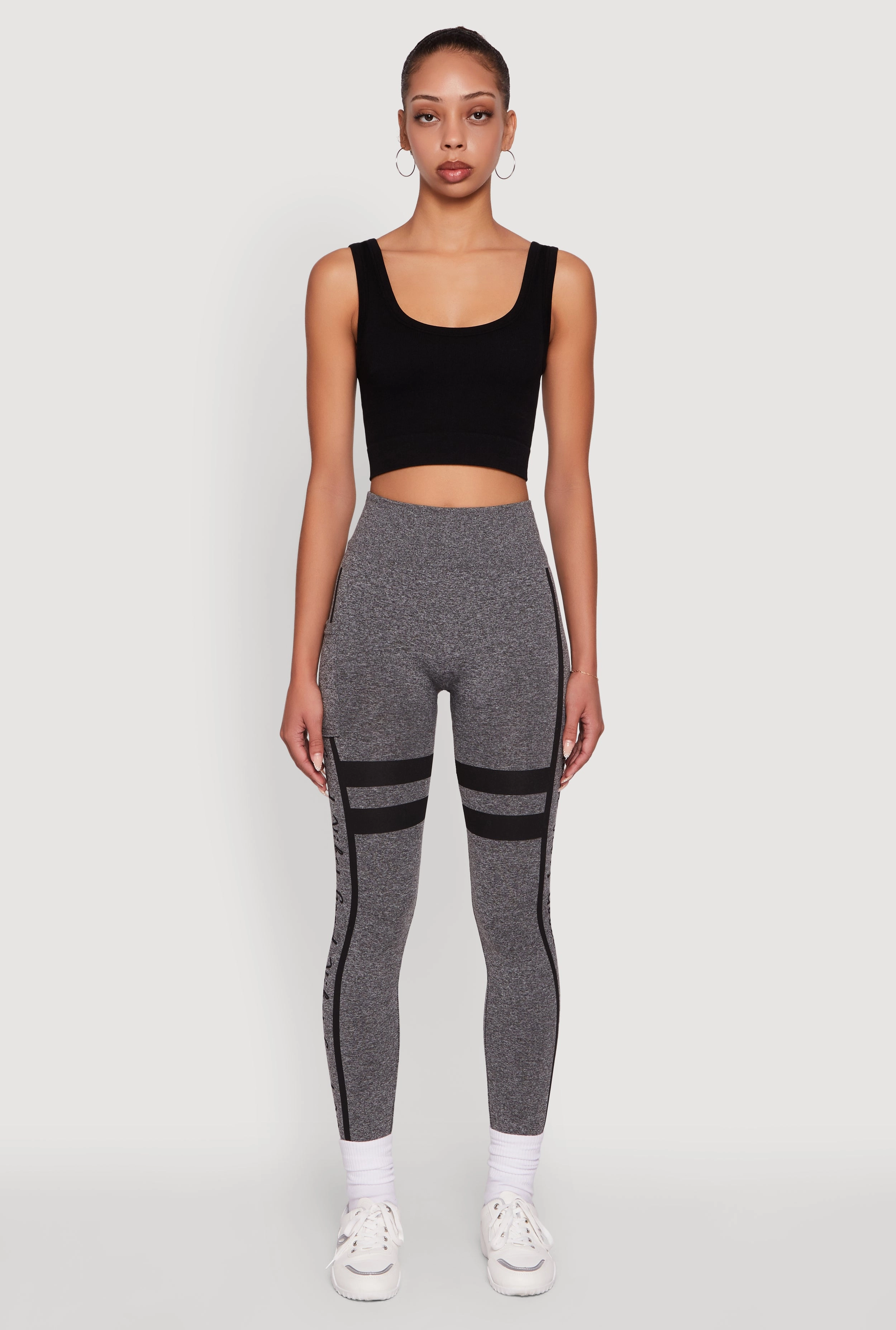 Stripe Detail Graphic Push Up Cell Phone Pocket Leggings Premium Comfort