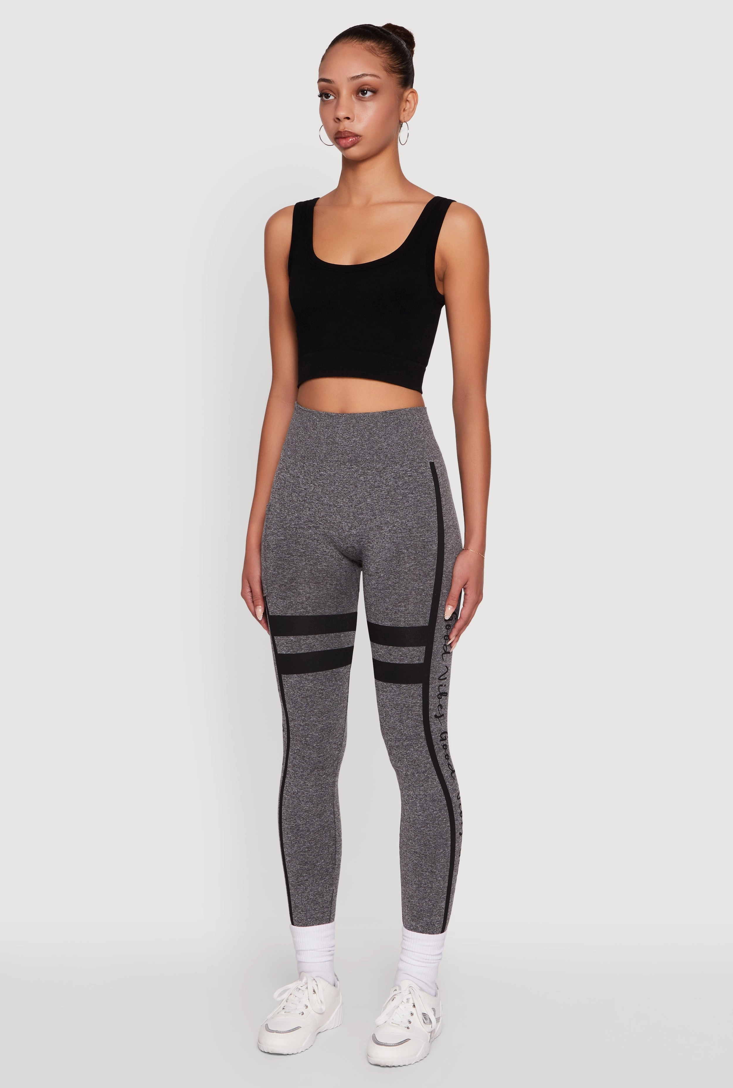 All-Season Fit Stripe Detail Graphic Push Up Cell Phone Pocket Leggings