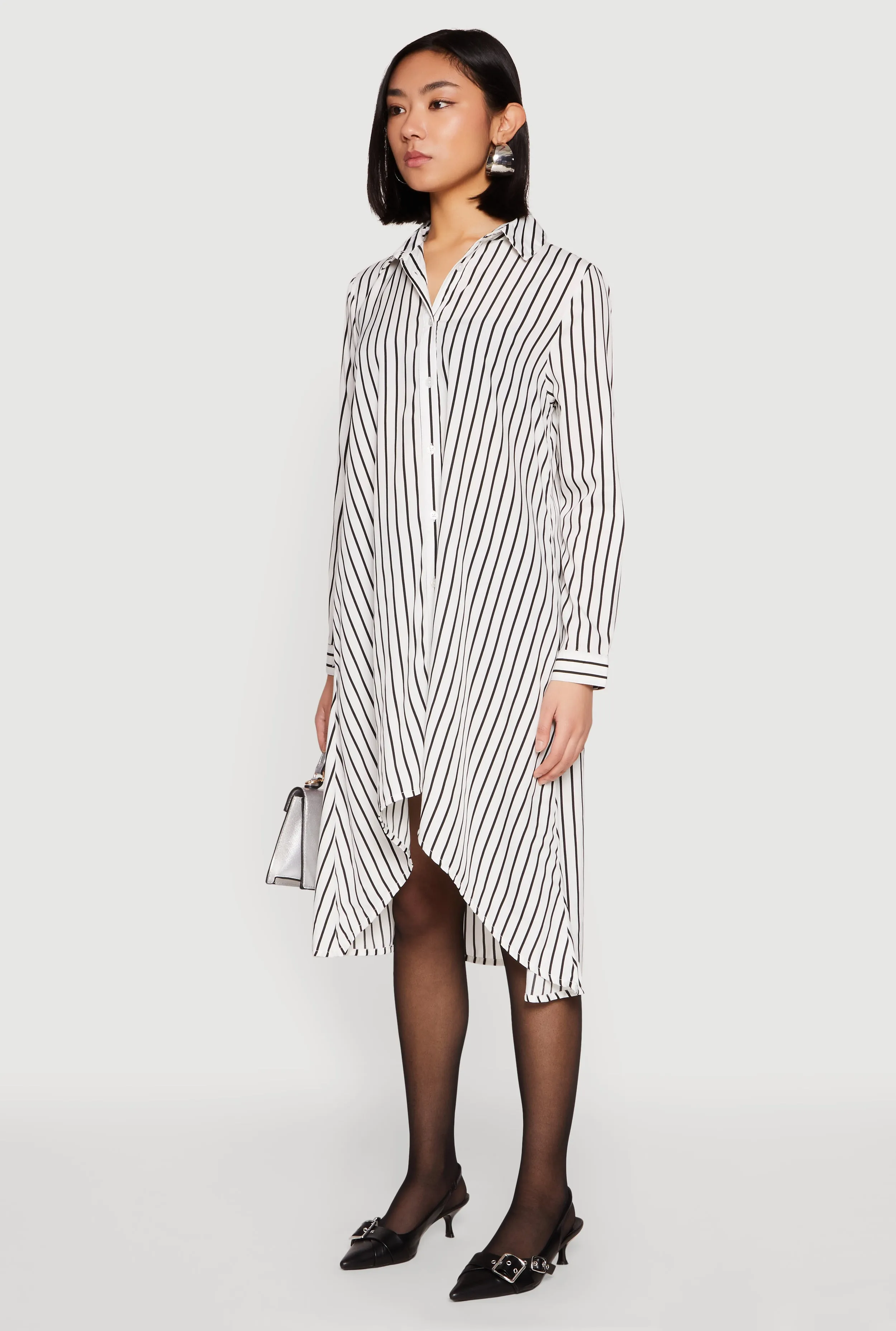 Cozy Vibes Striped High Low Shirt Dress