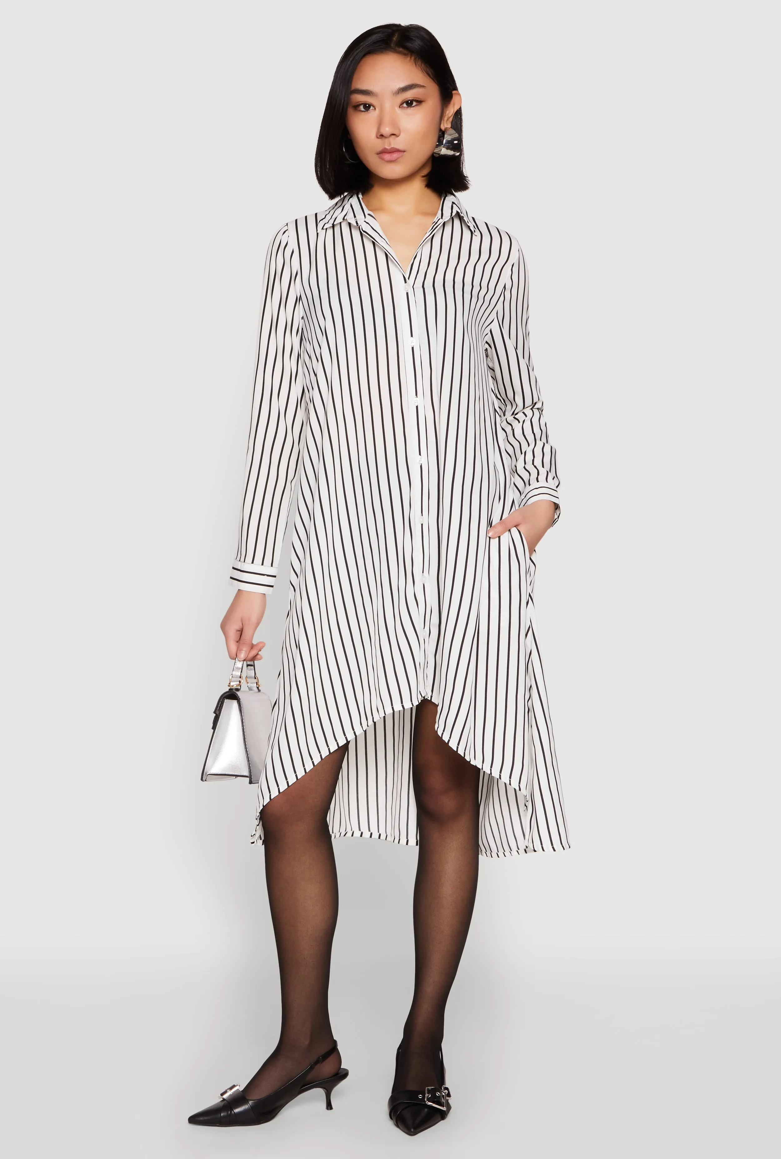 Sleeveless Cut Striped High Low Shirt Dress